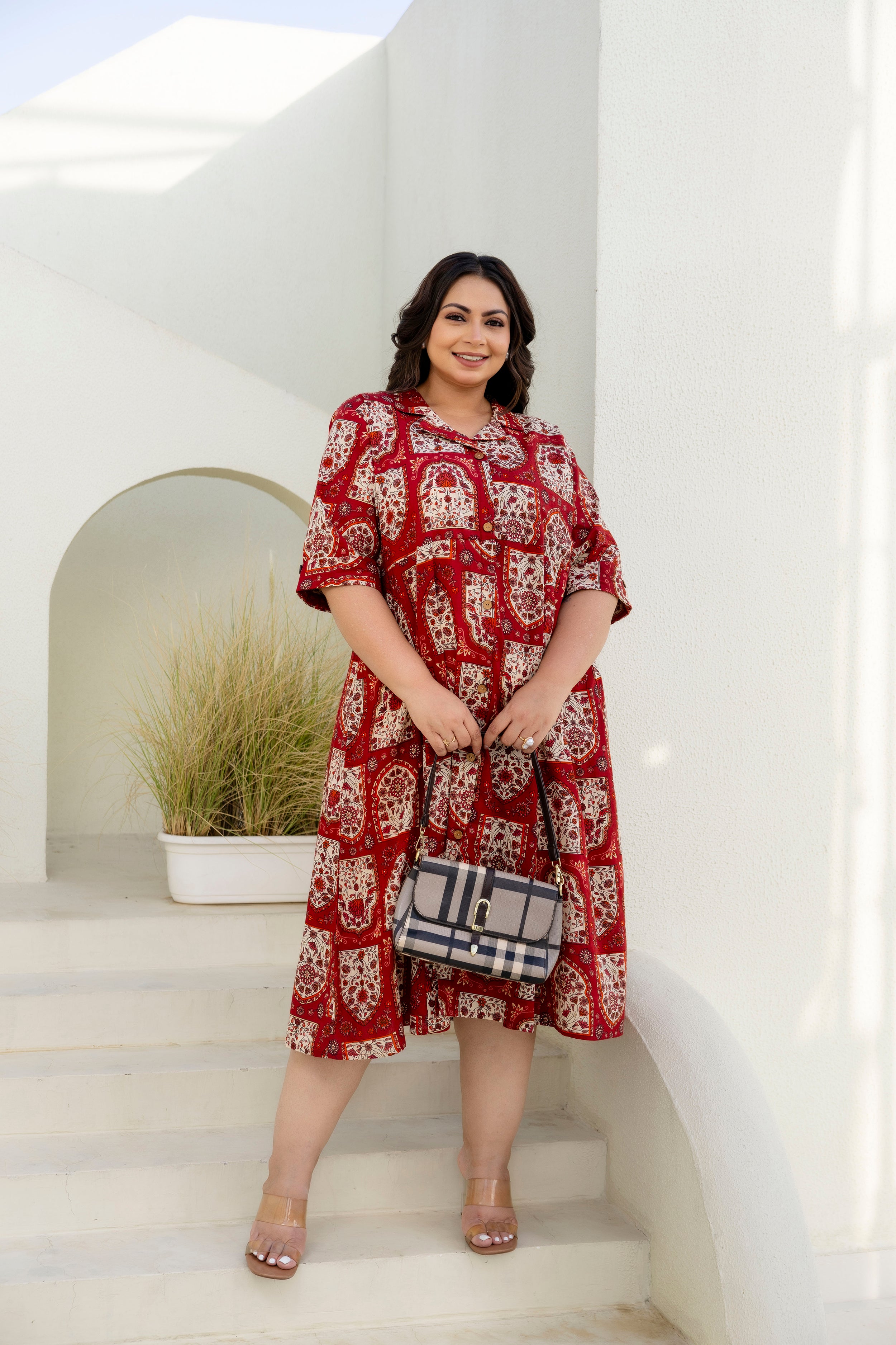 Wine Floral Plus Size Dress