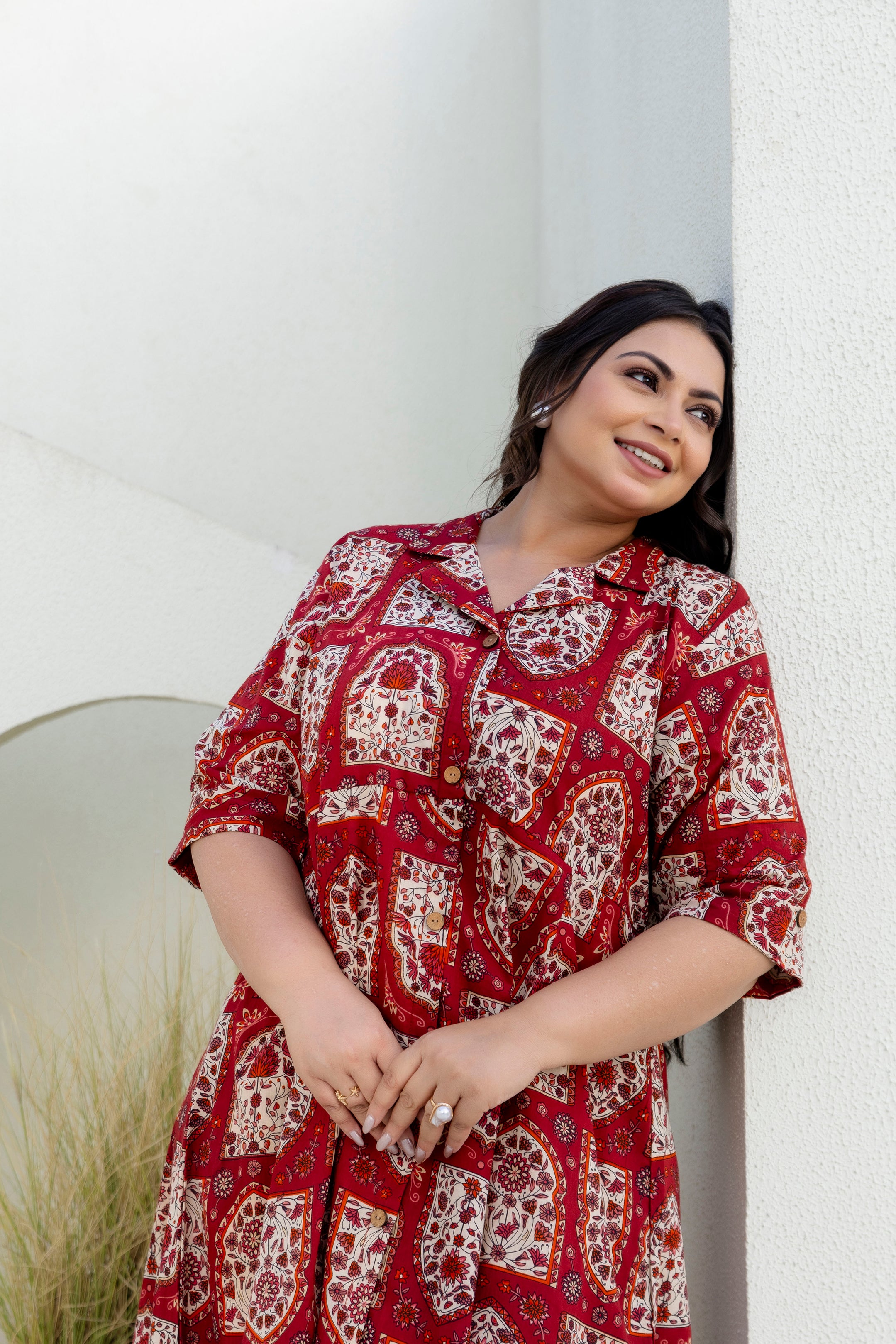 Wine Floral Plus Size Dress
