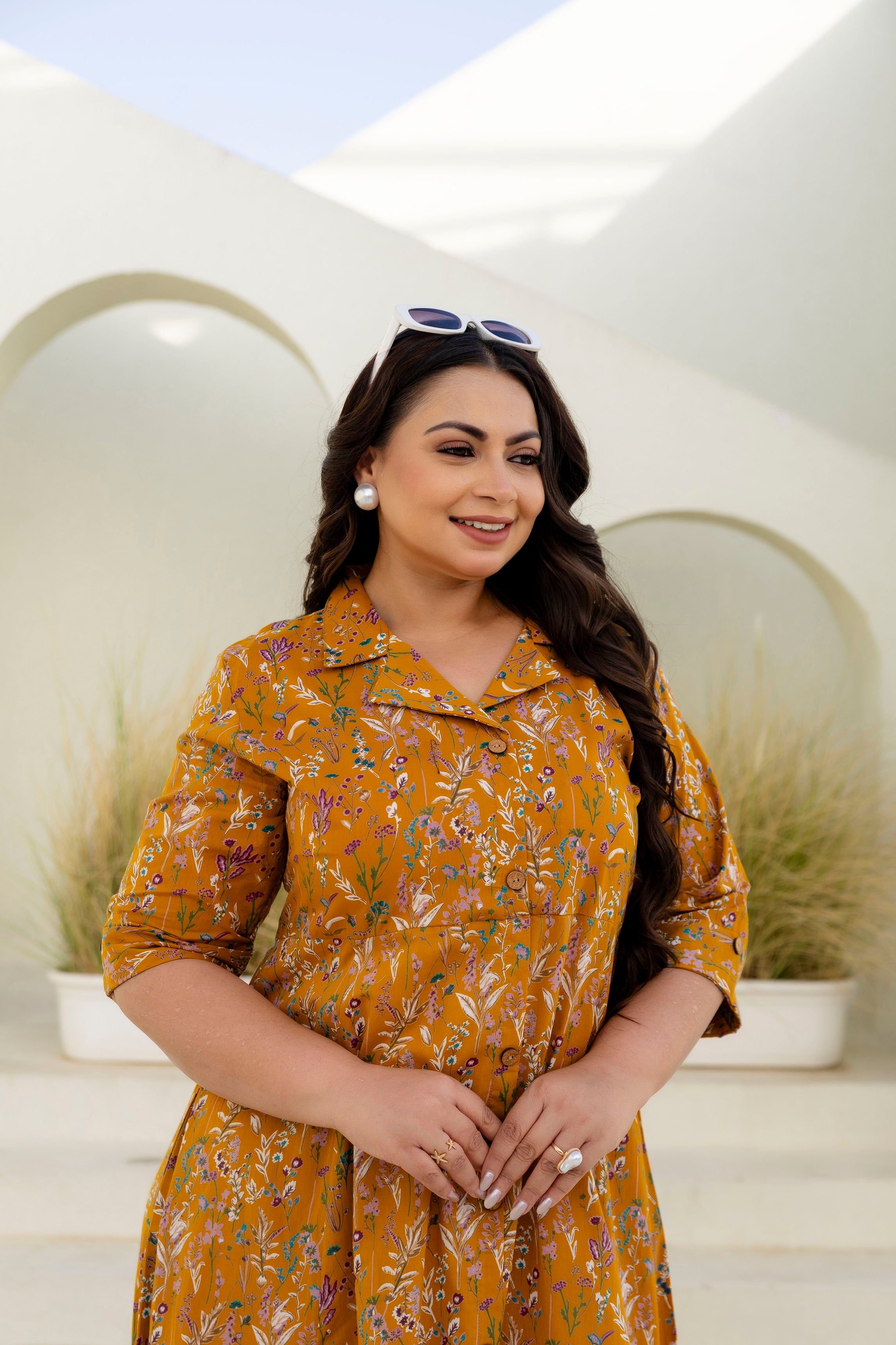 Mustard Floral Plus Size Dress