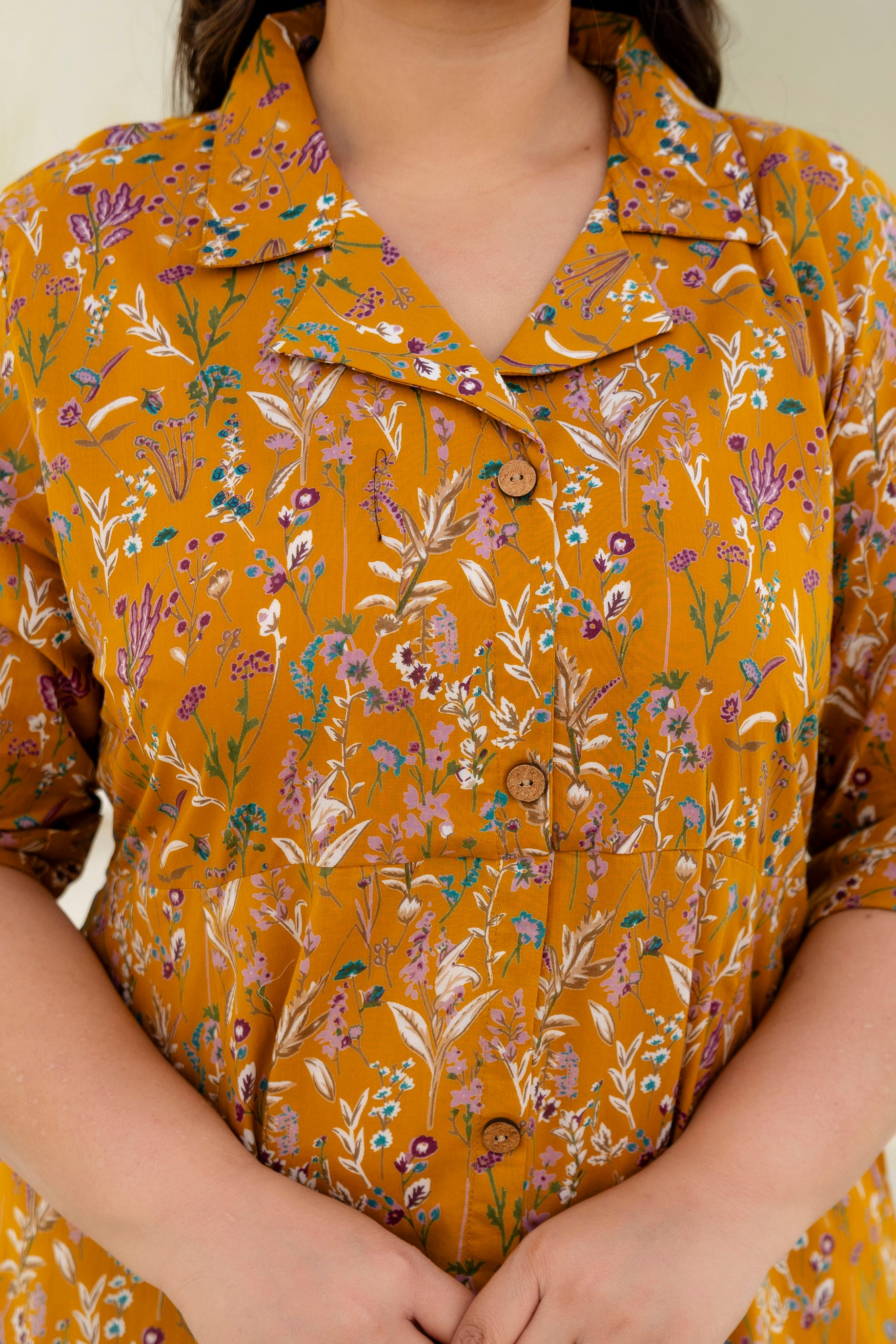 Mustard Floral Plus Size Dress