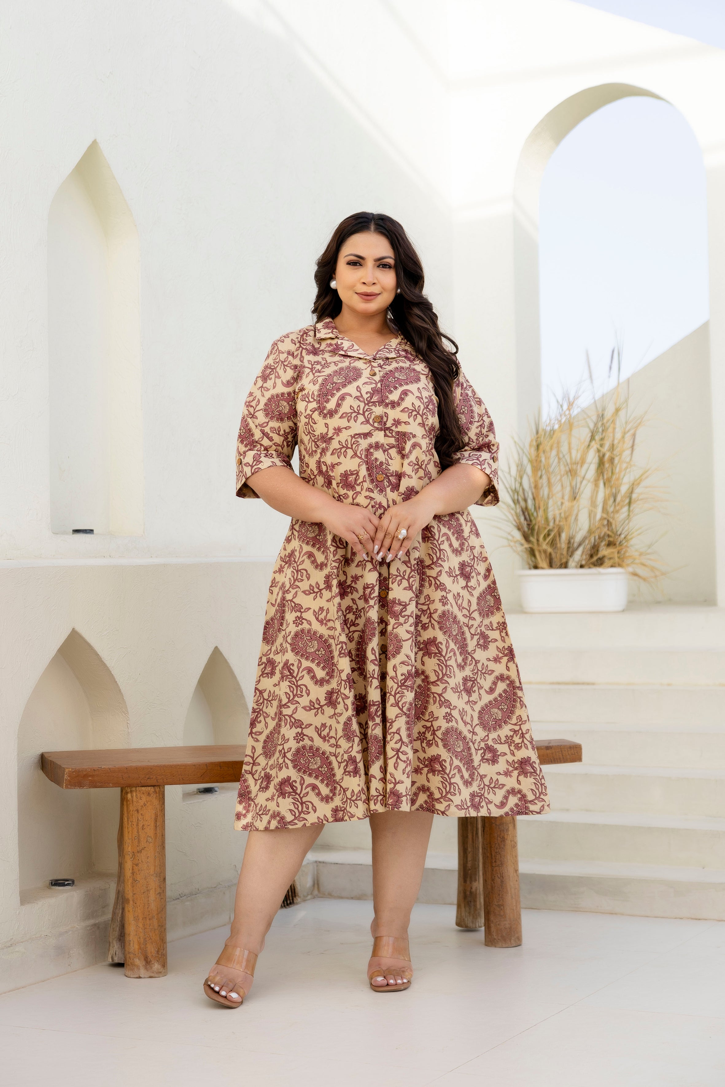 Taupe Floral Plus Size Dress
