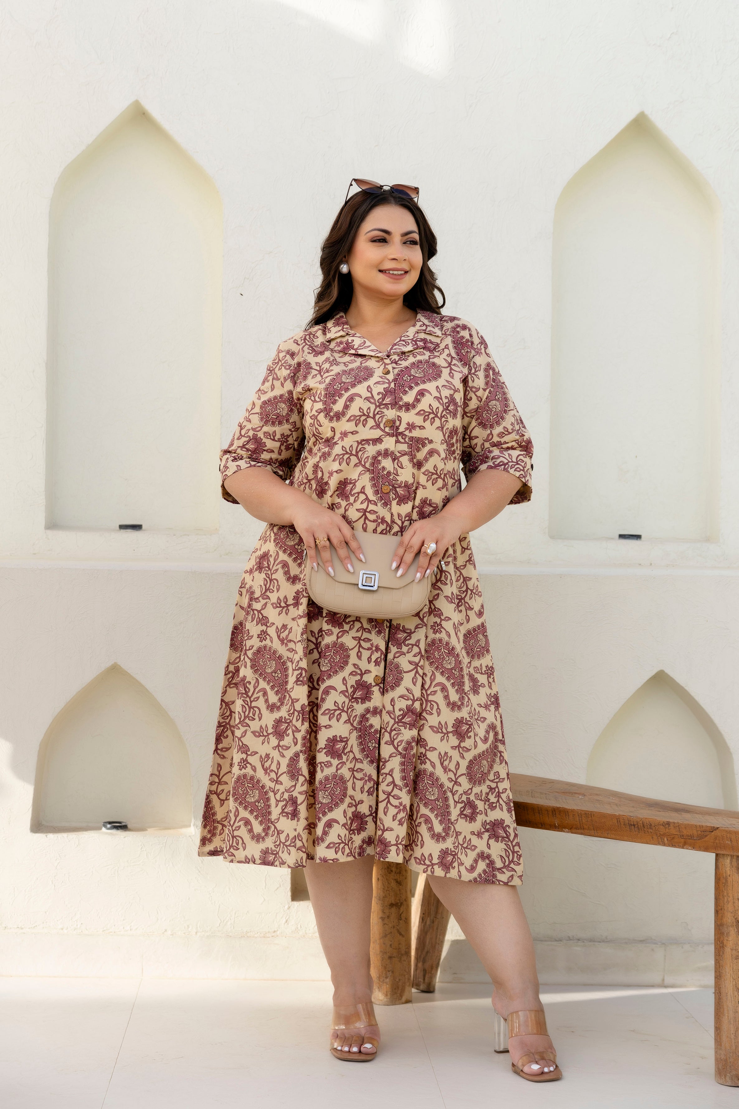 Taupe Floral Plus Size Dress