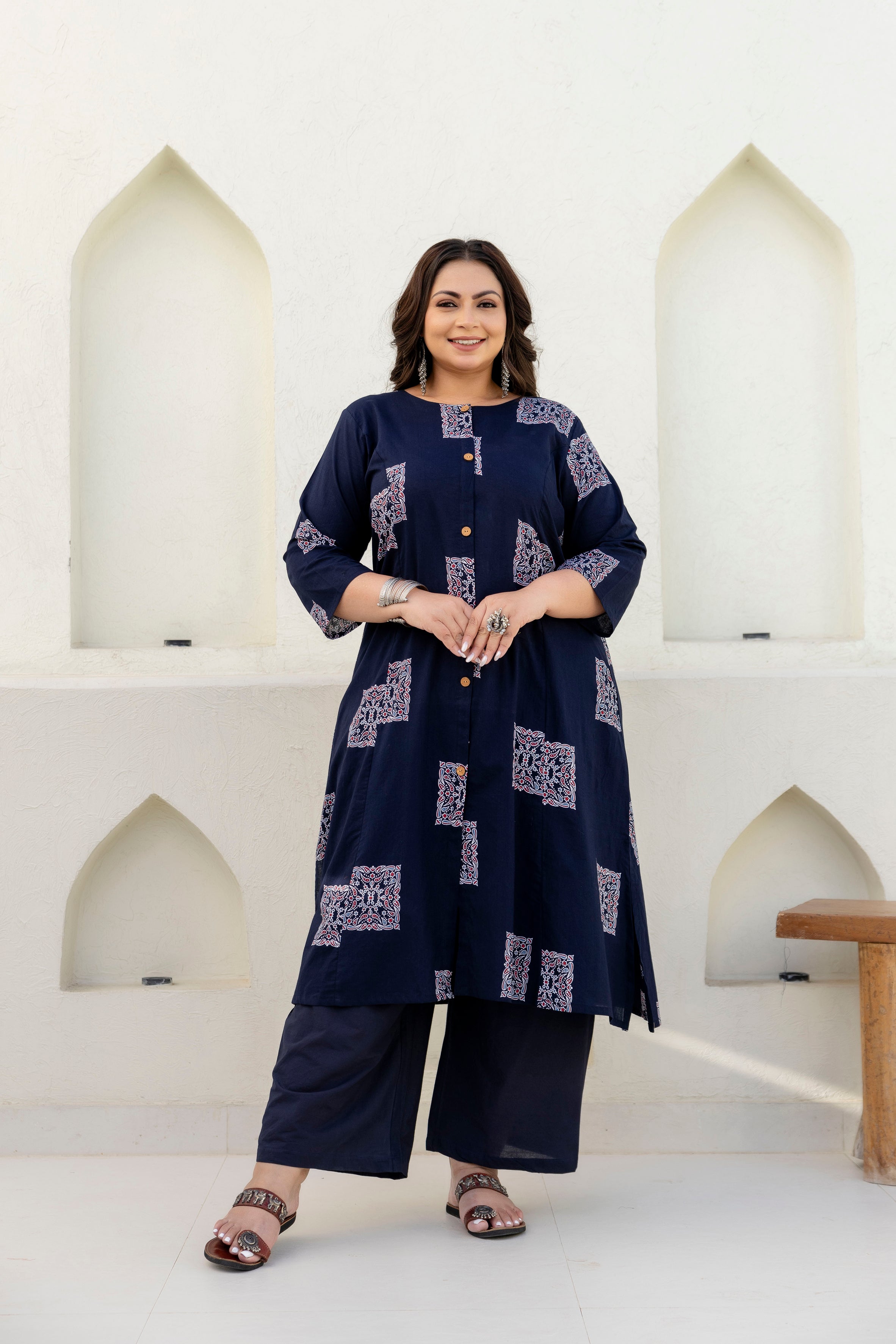 Black Floral Kurta Palazzo Set