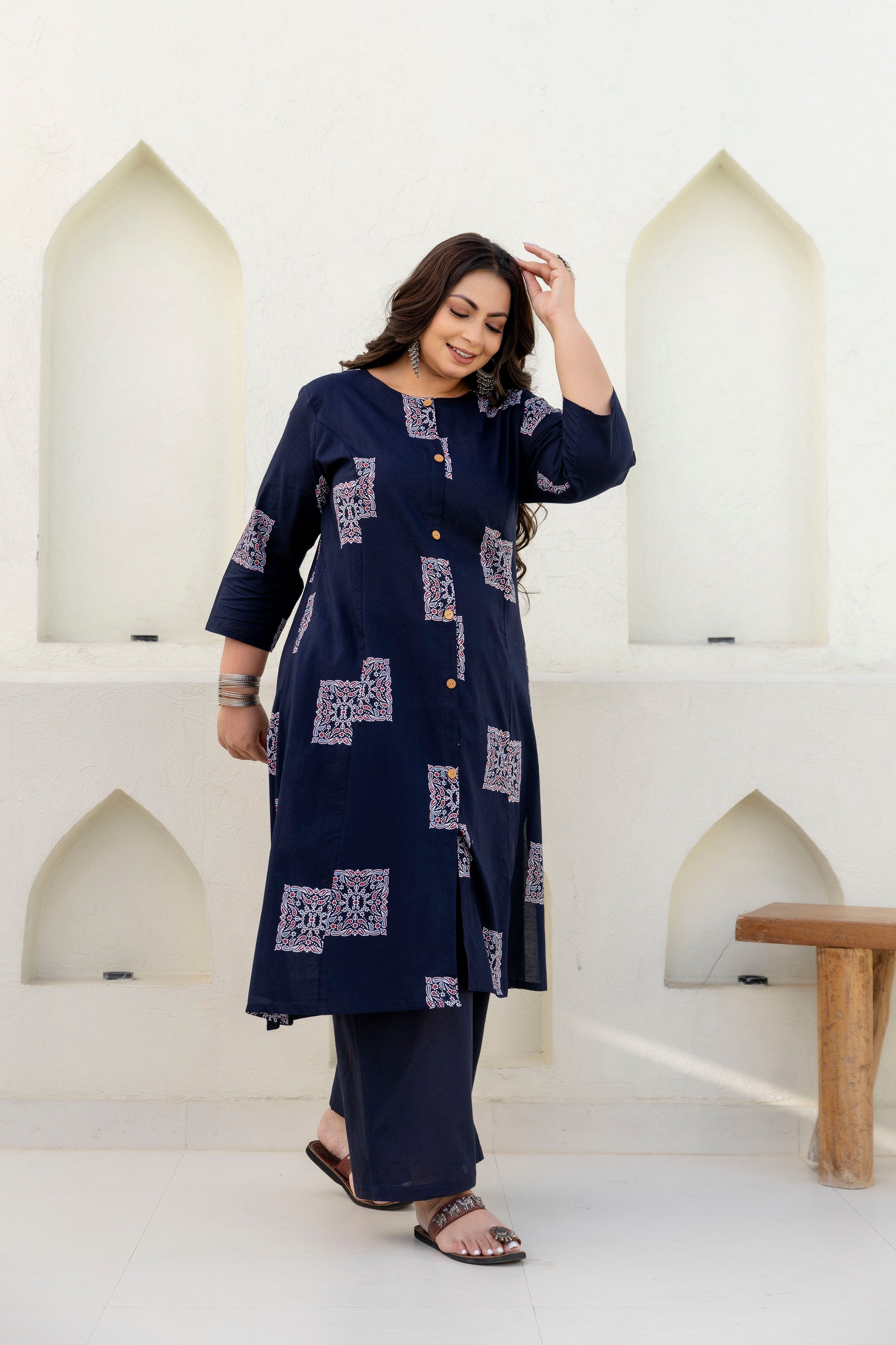 Black Floral Kurta Palazzo Set