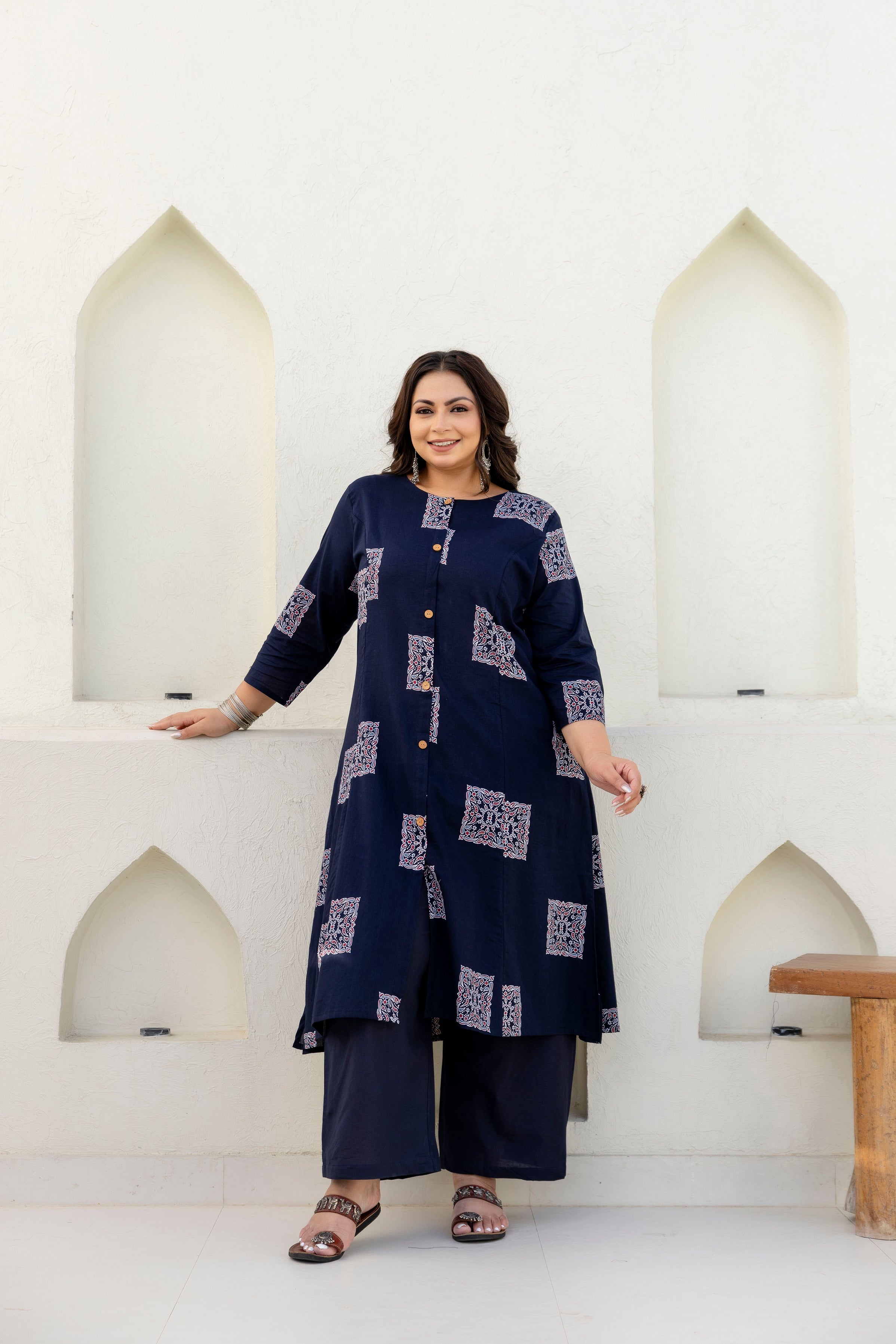 Black Floral Kurta Palazzo Set