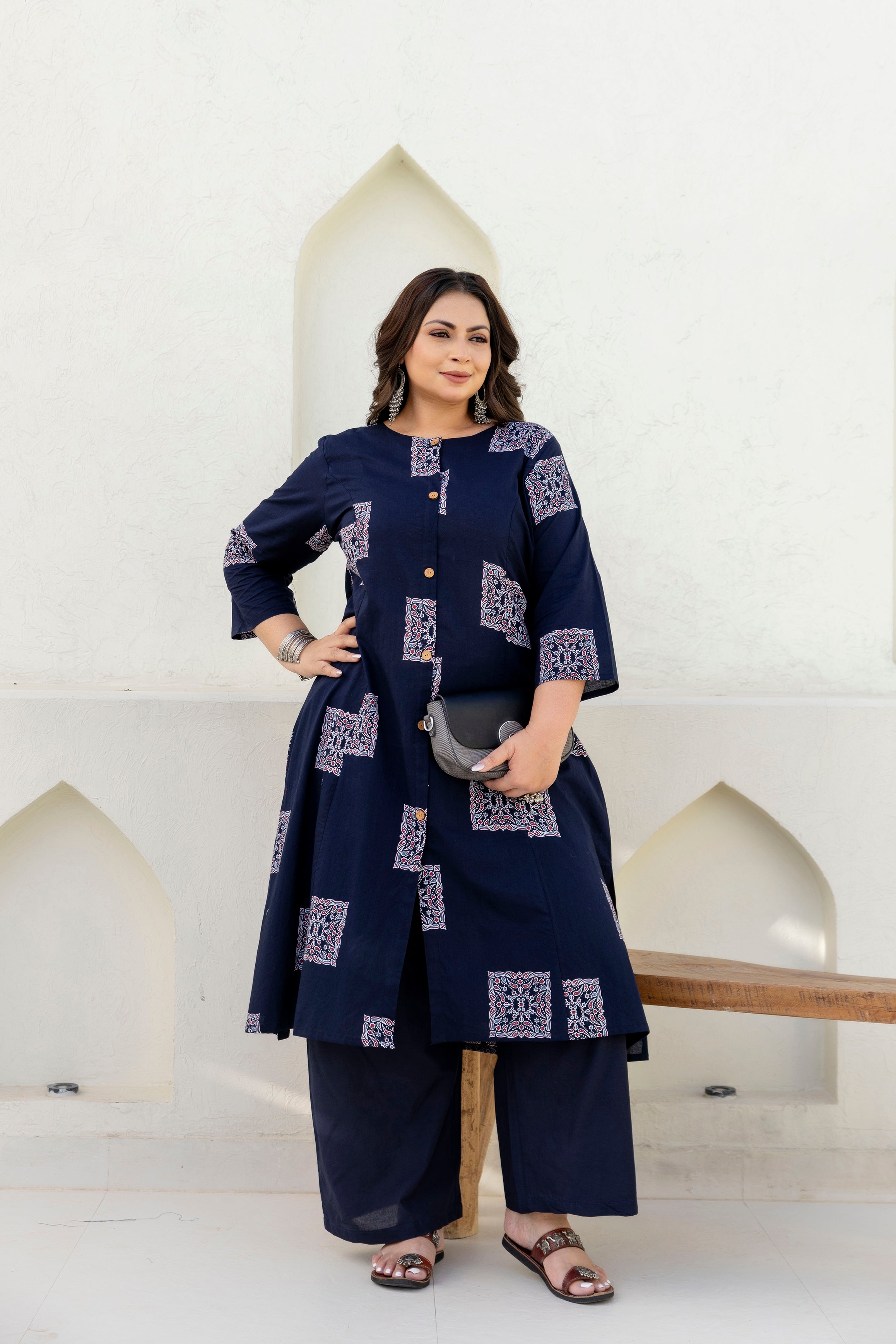 Black Floral Kurta Palazzo Set