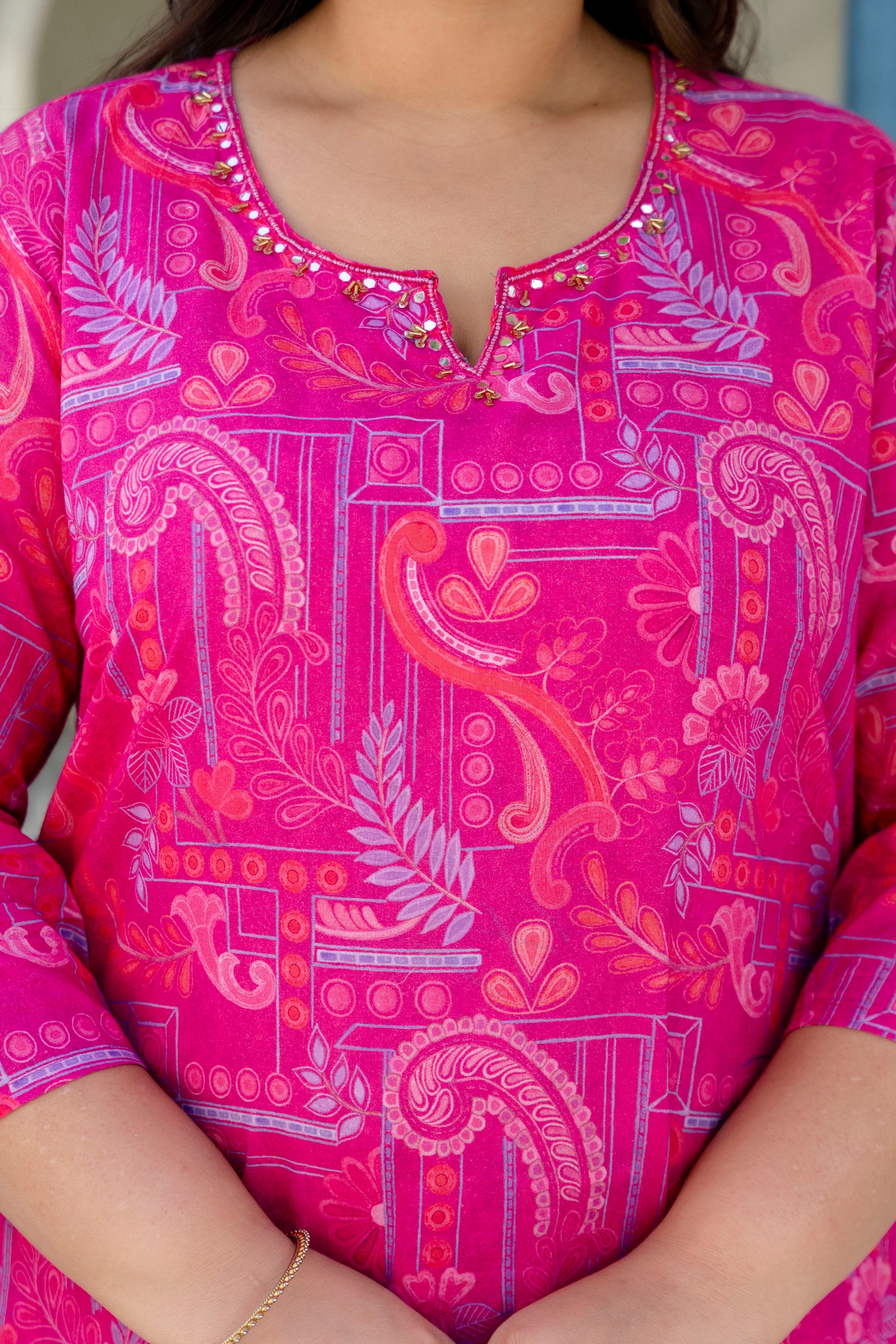 Magenta Blue Floral Kurta Palazzo Set