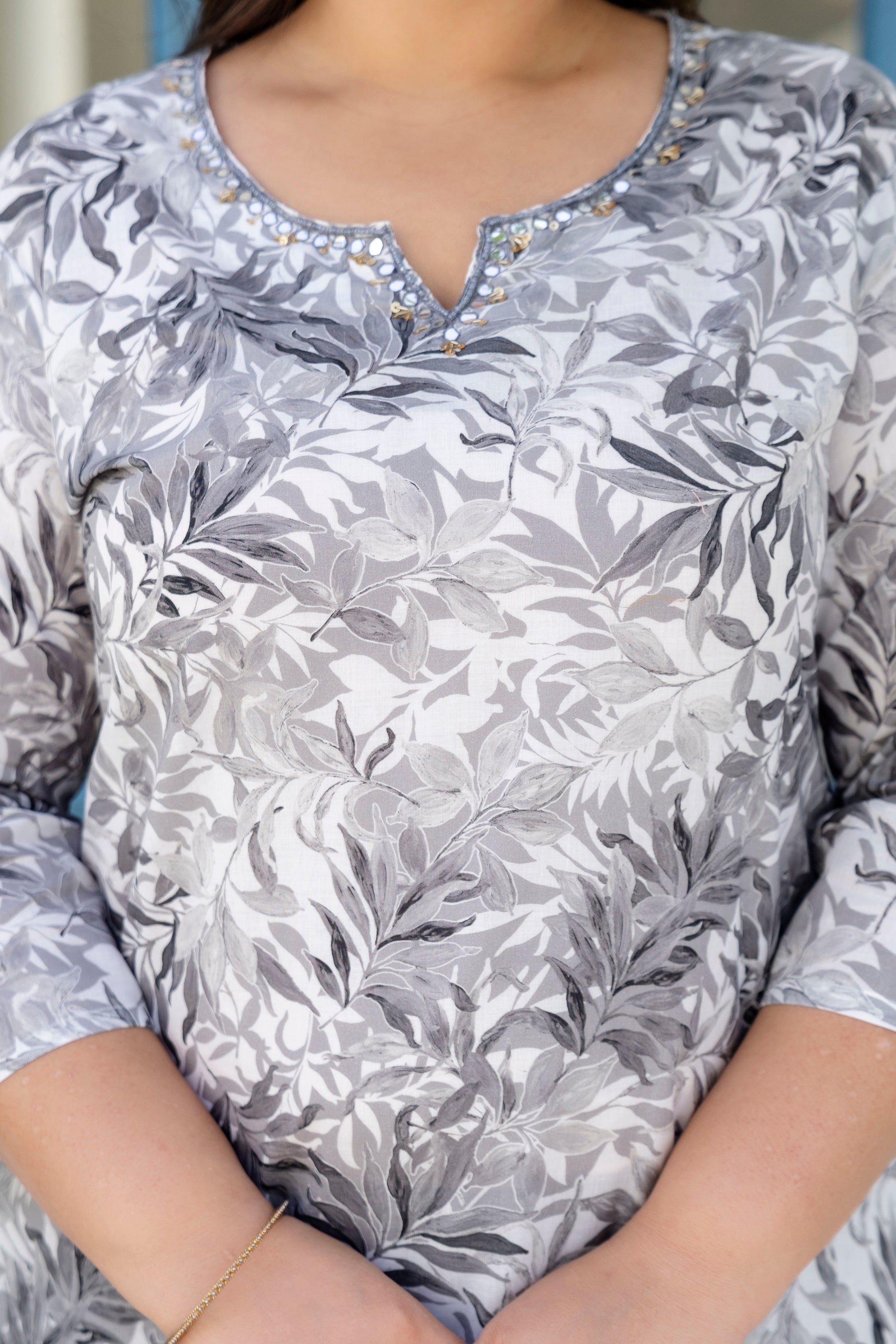 Grey Floral Kurta Palazzo Set