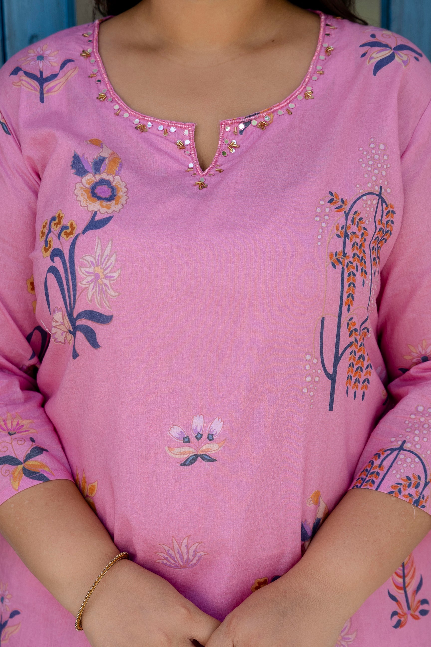 Mauve Blue Floral Kurta Palazzo Set