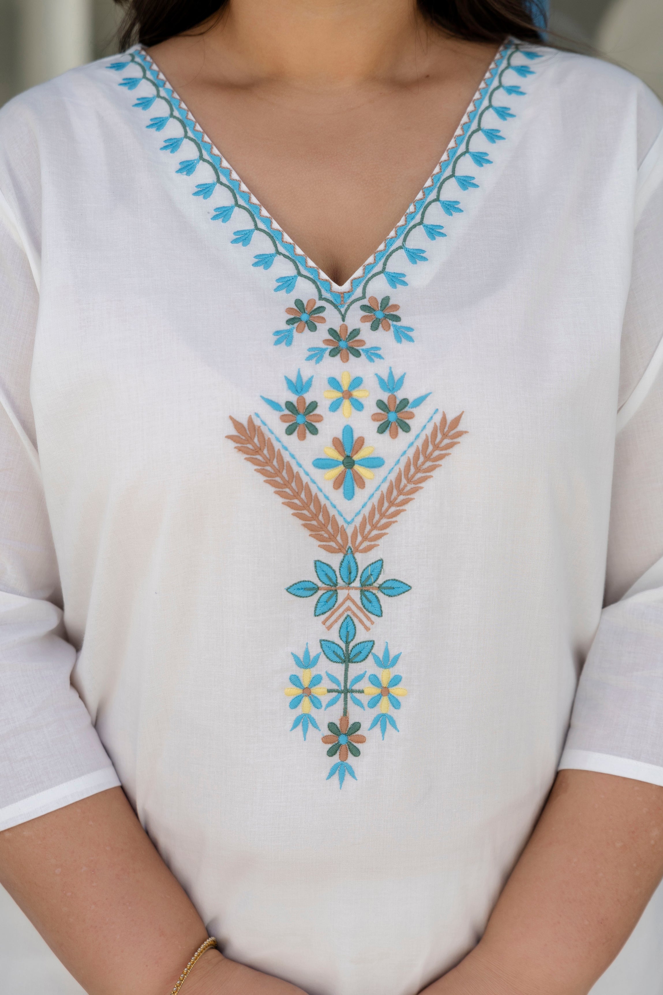 Steel Blue Floral Kurta Set with Dupatta
