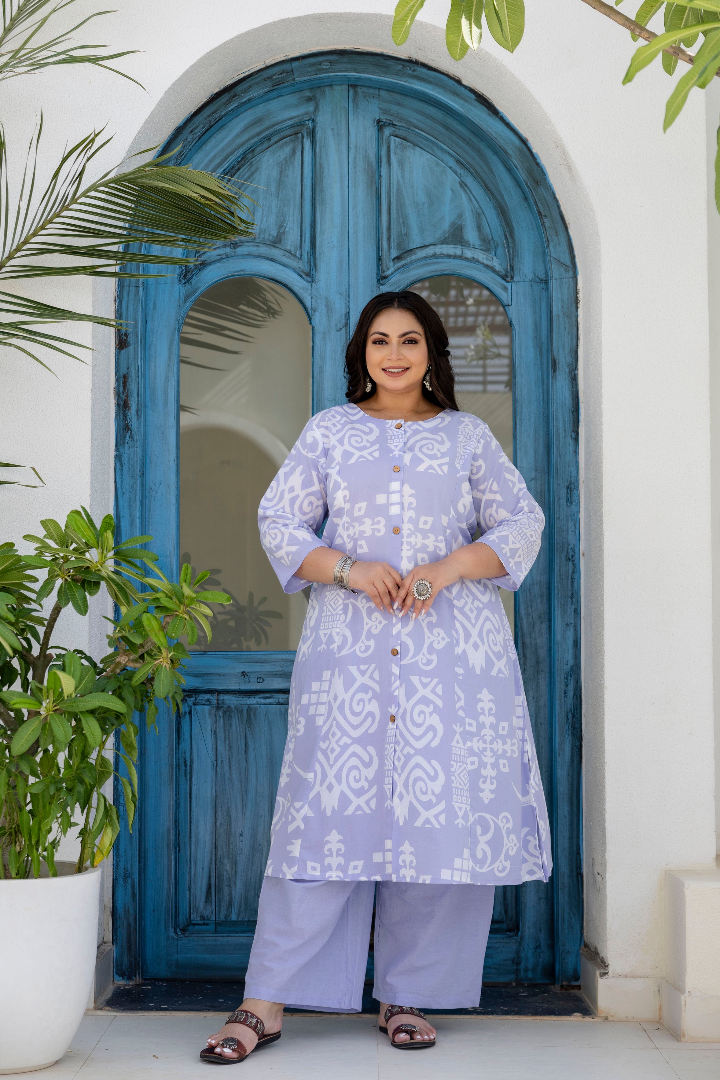 Lavender Floral Kurta Palazzo Set