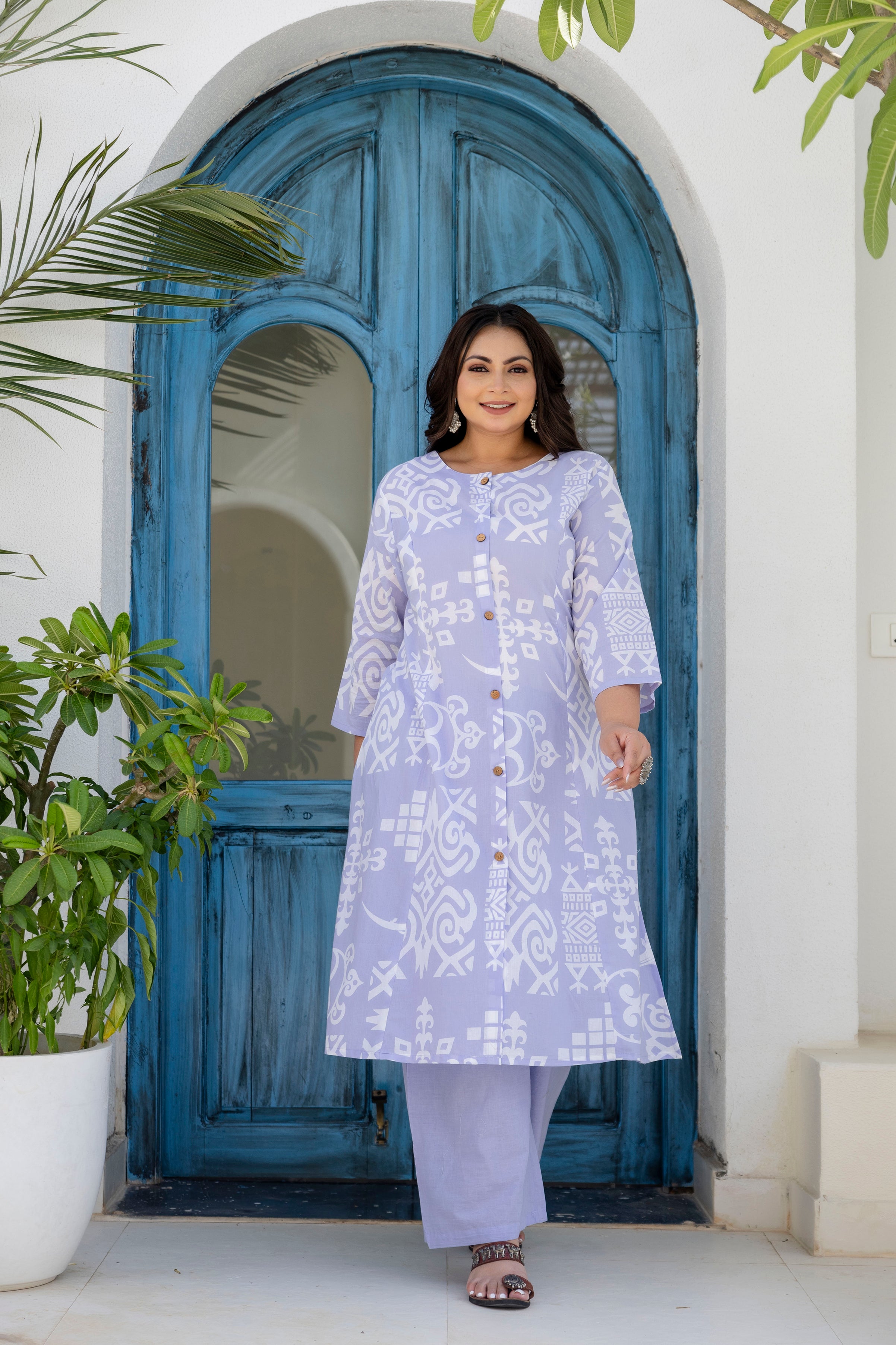Lavender Floral Kurta Palazzo Set