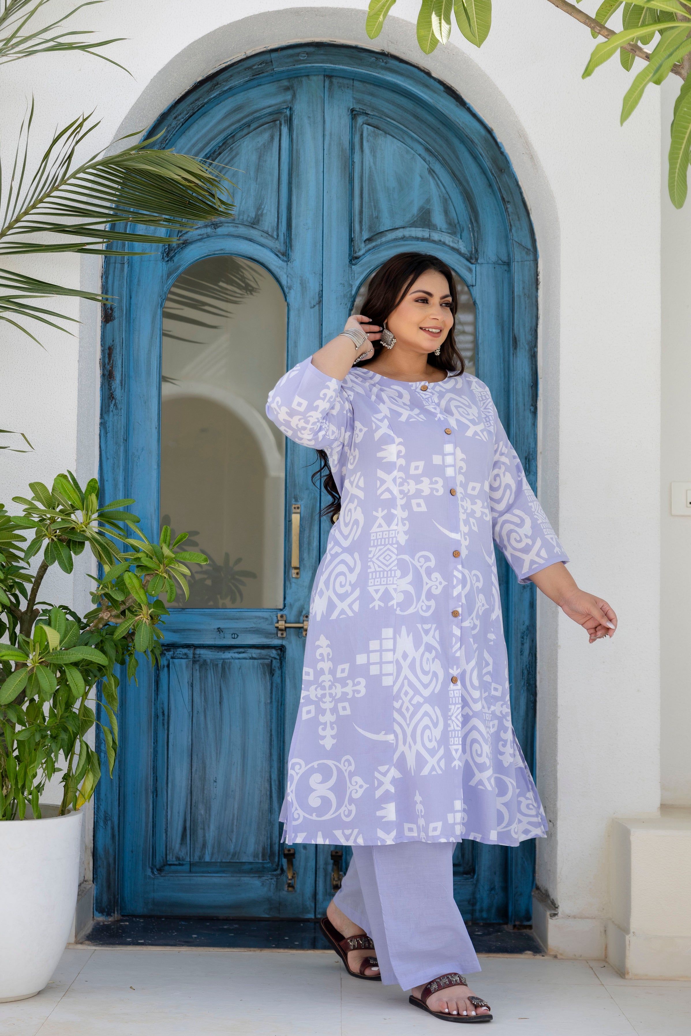 Lavender Floral Kurta Palazzo Set