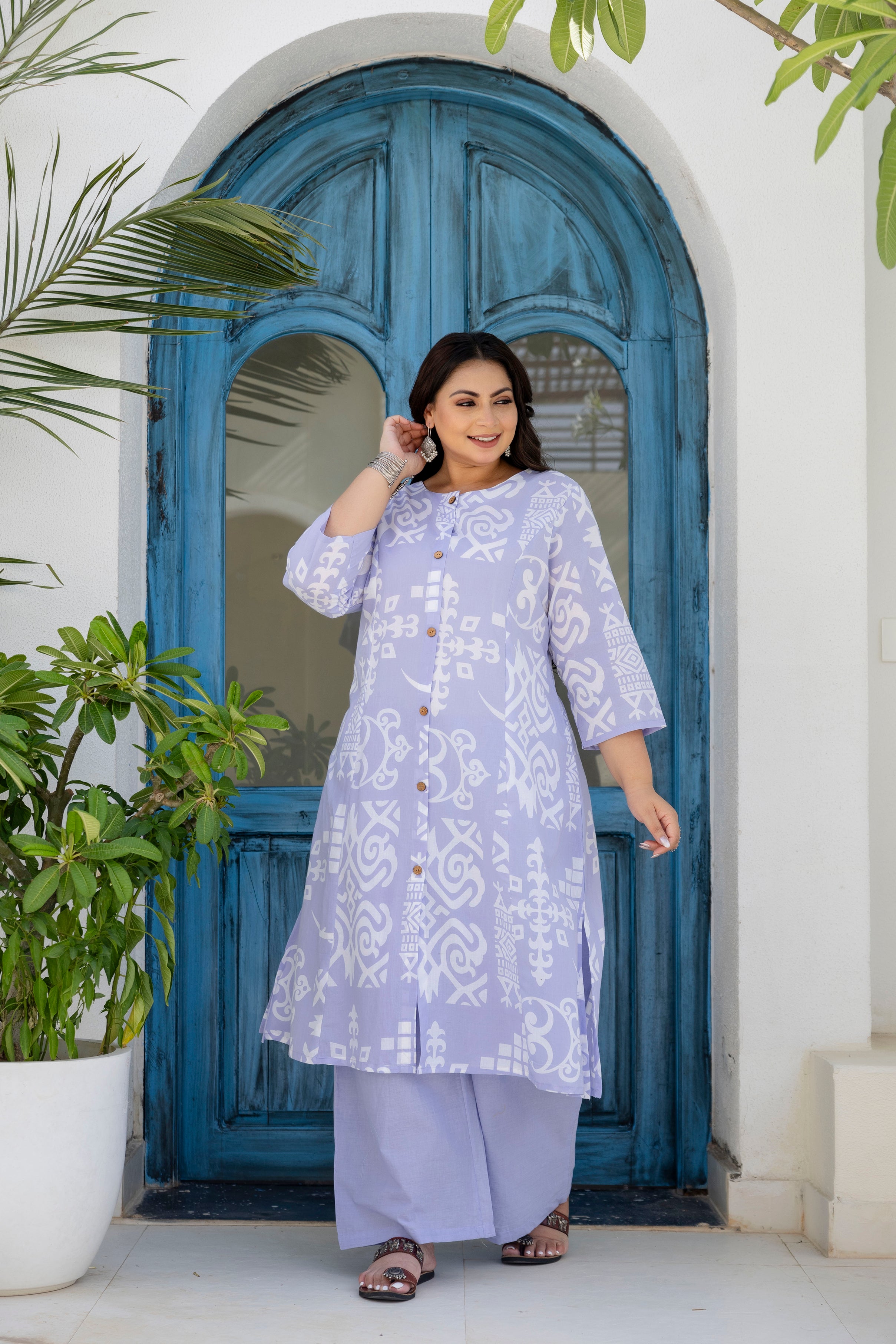 Lavender Floral Kurta Palazzo Set