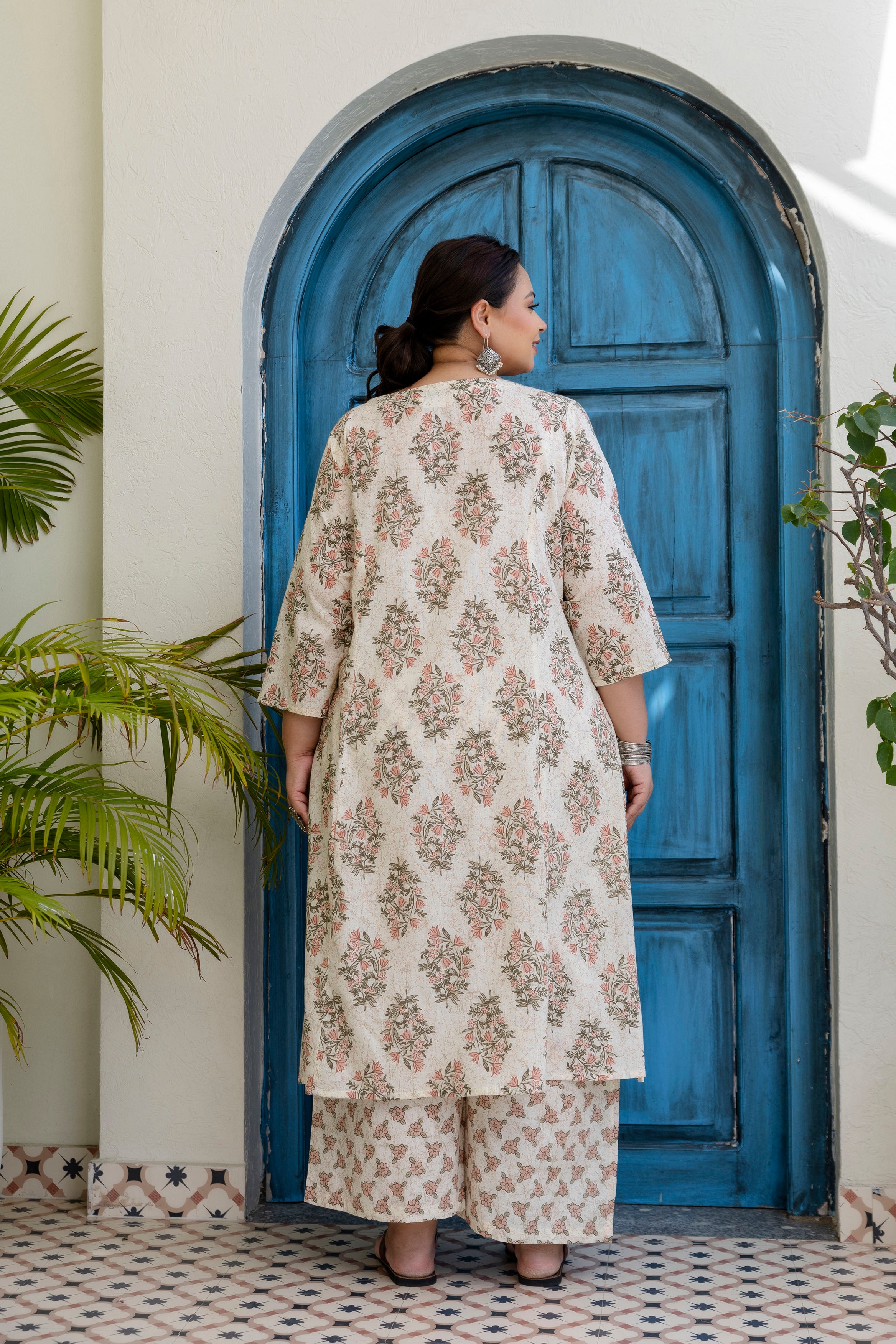 Dusty Blue Floral Kurta Palazzo Set