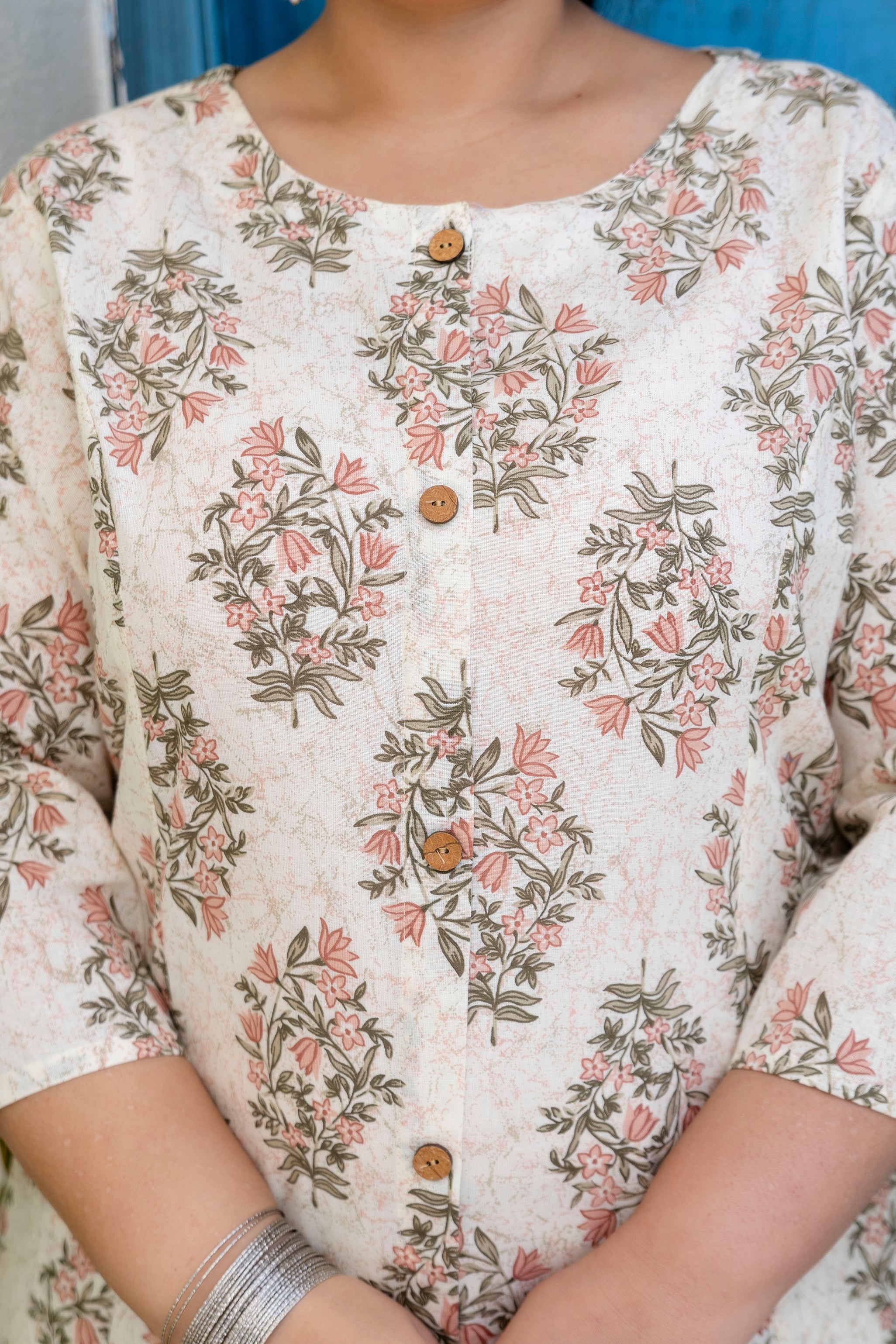 Dusty Blue Floral Kurta Palazzo Set