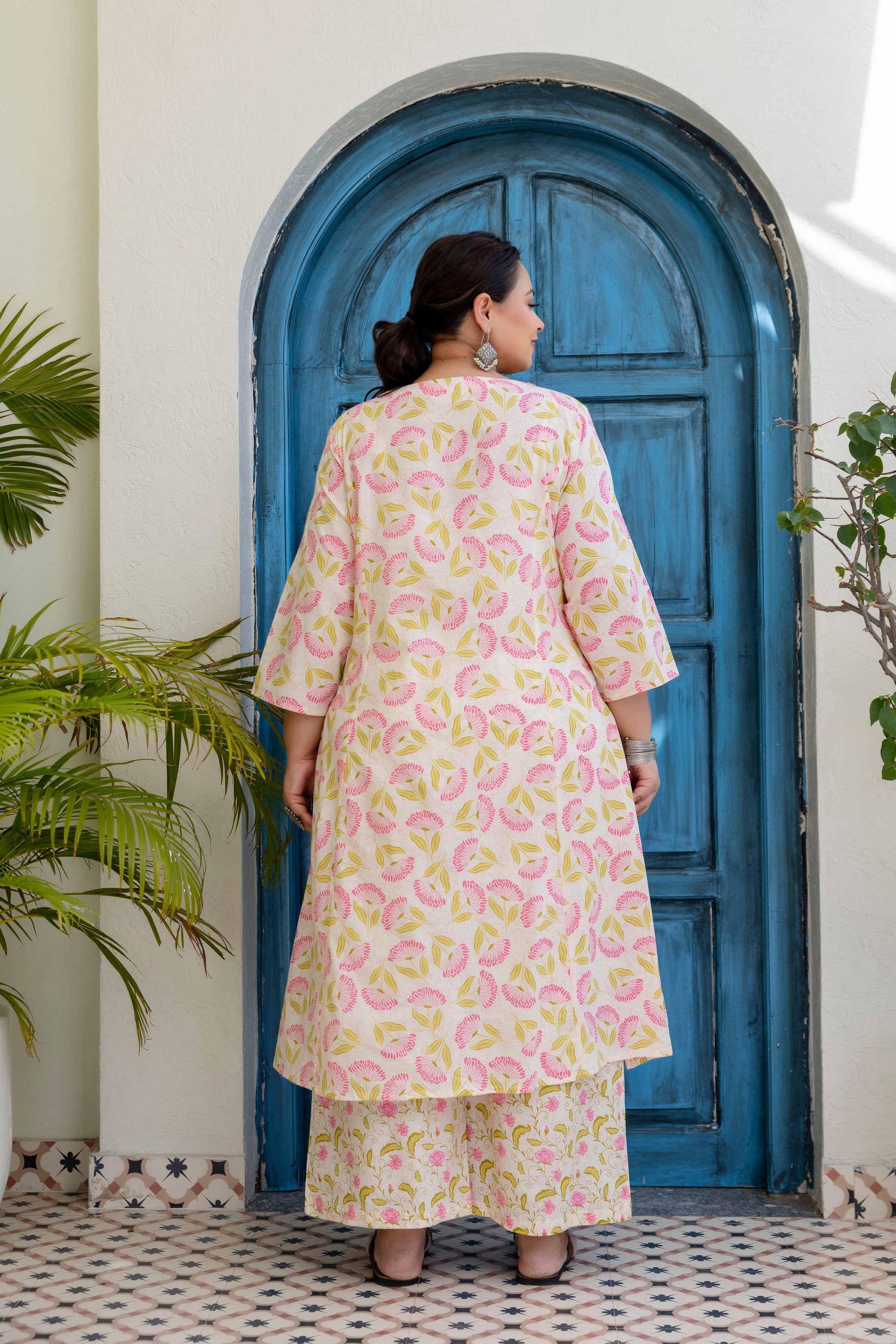 Blush Pink Floral Kurta Palazzo Set