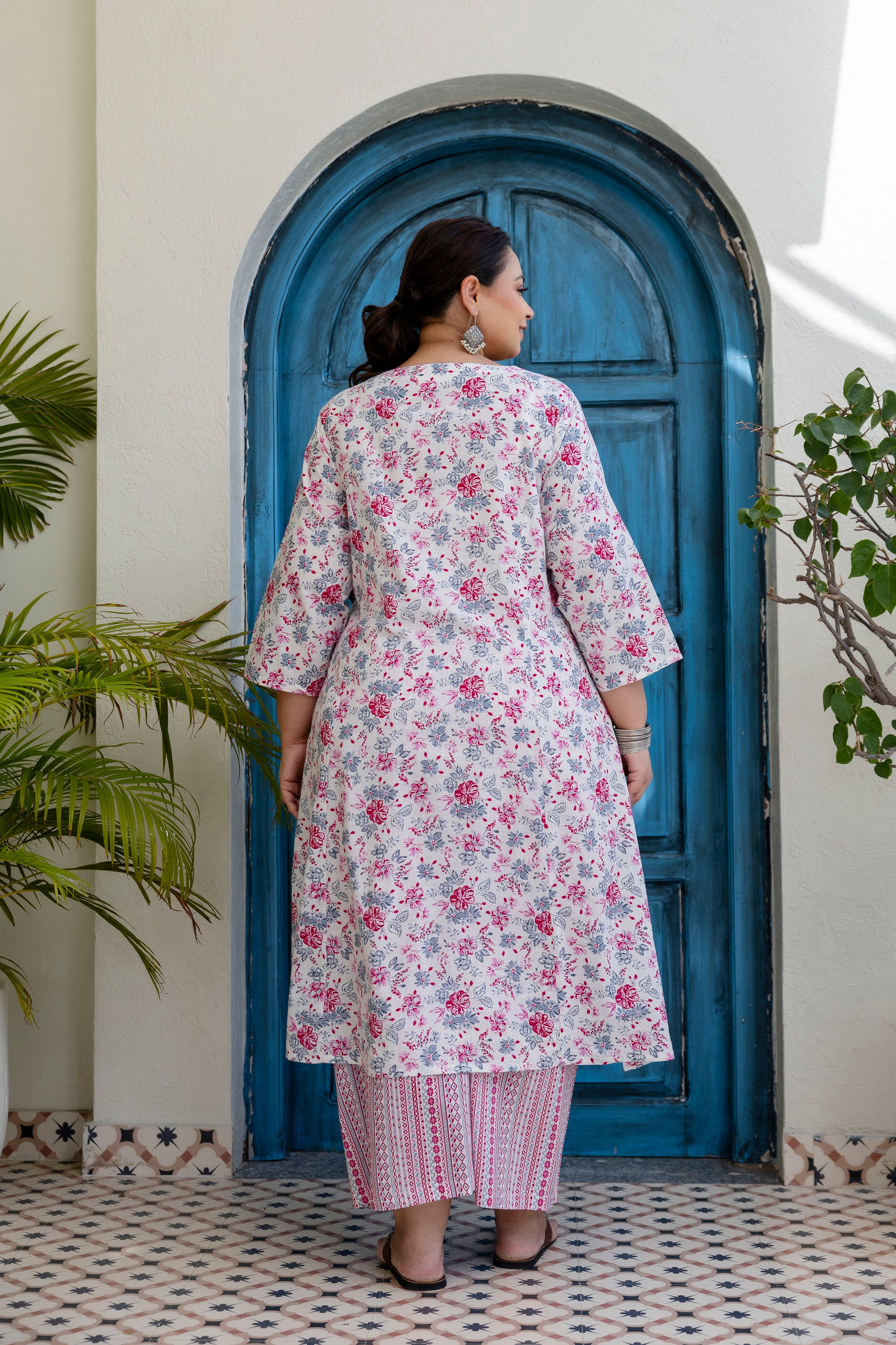 Mauve Pink Floral Kurta Palazzo Set