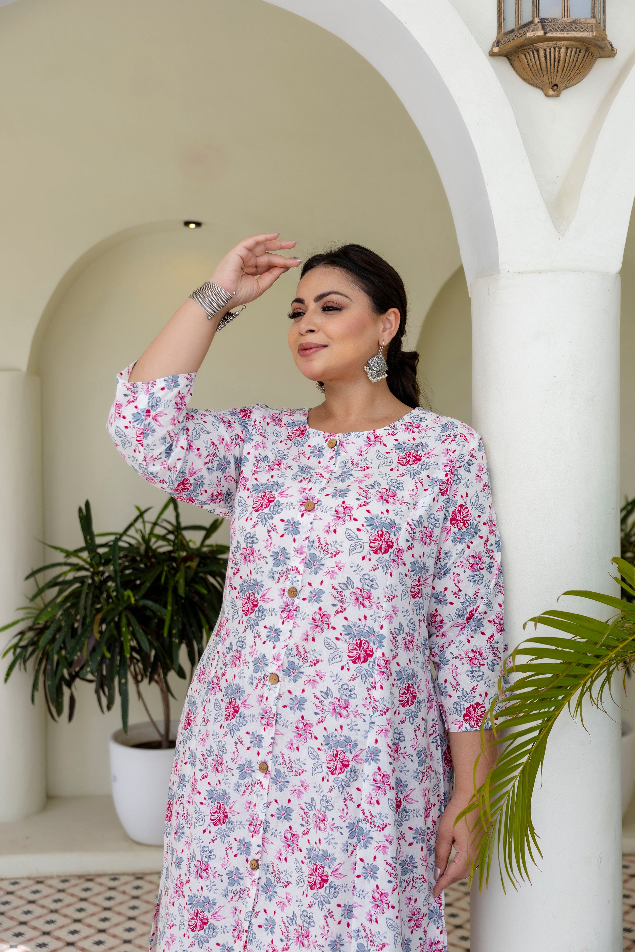 Mauve Pink Floral Kurta Palazzo Set
