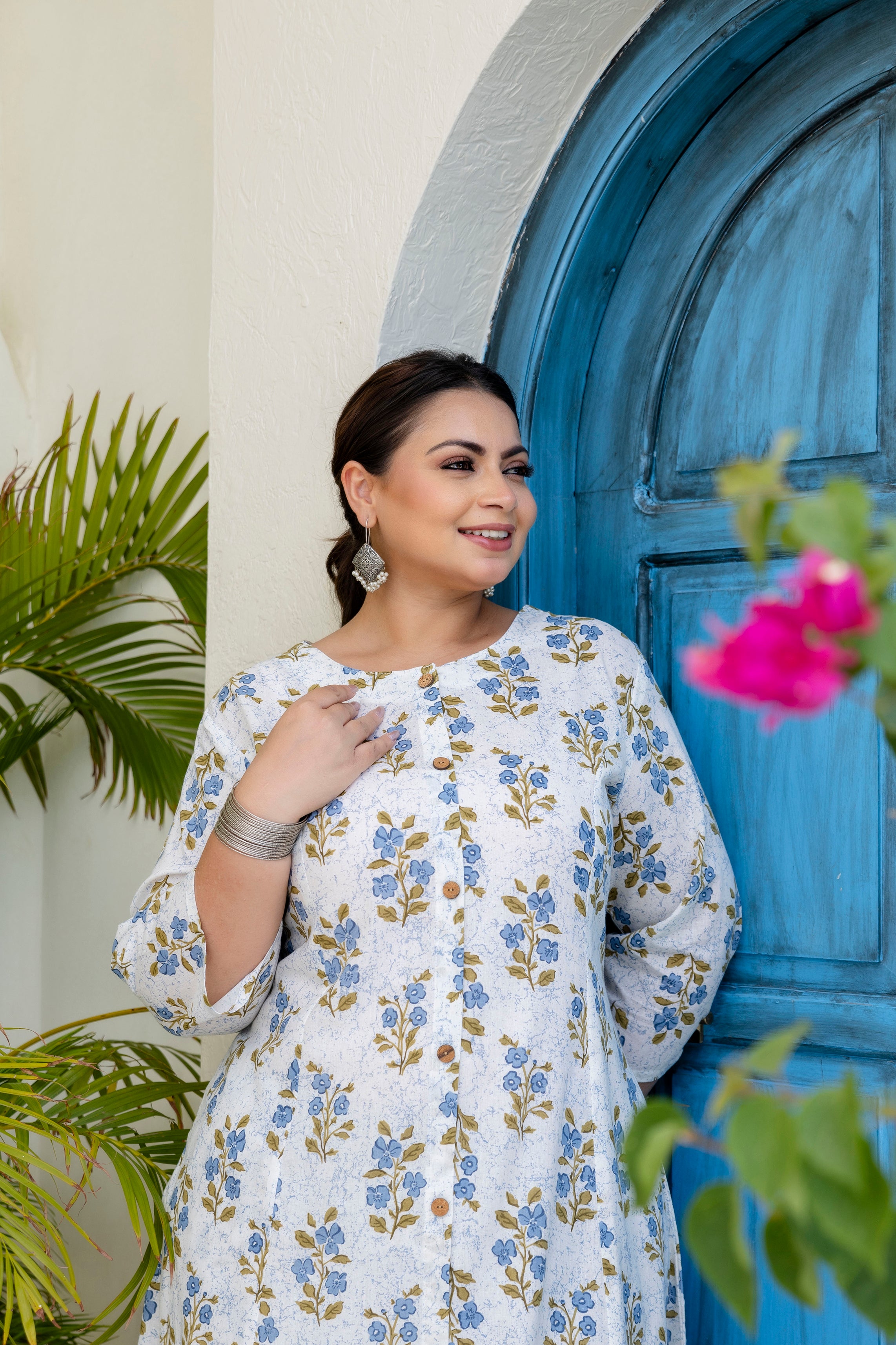 Powder Blue Floral Kurta Palazzo Set