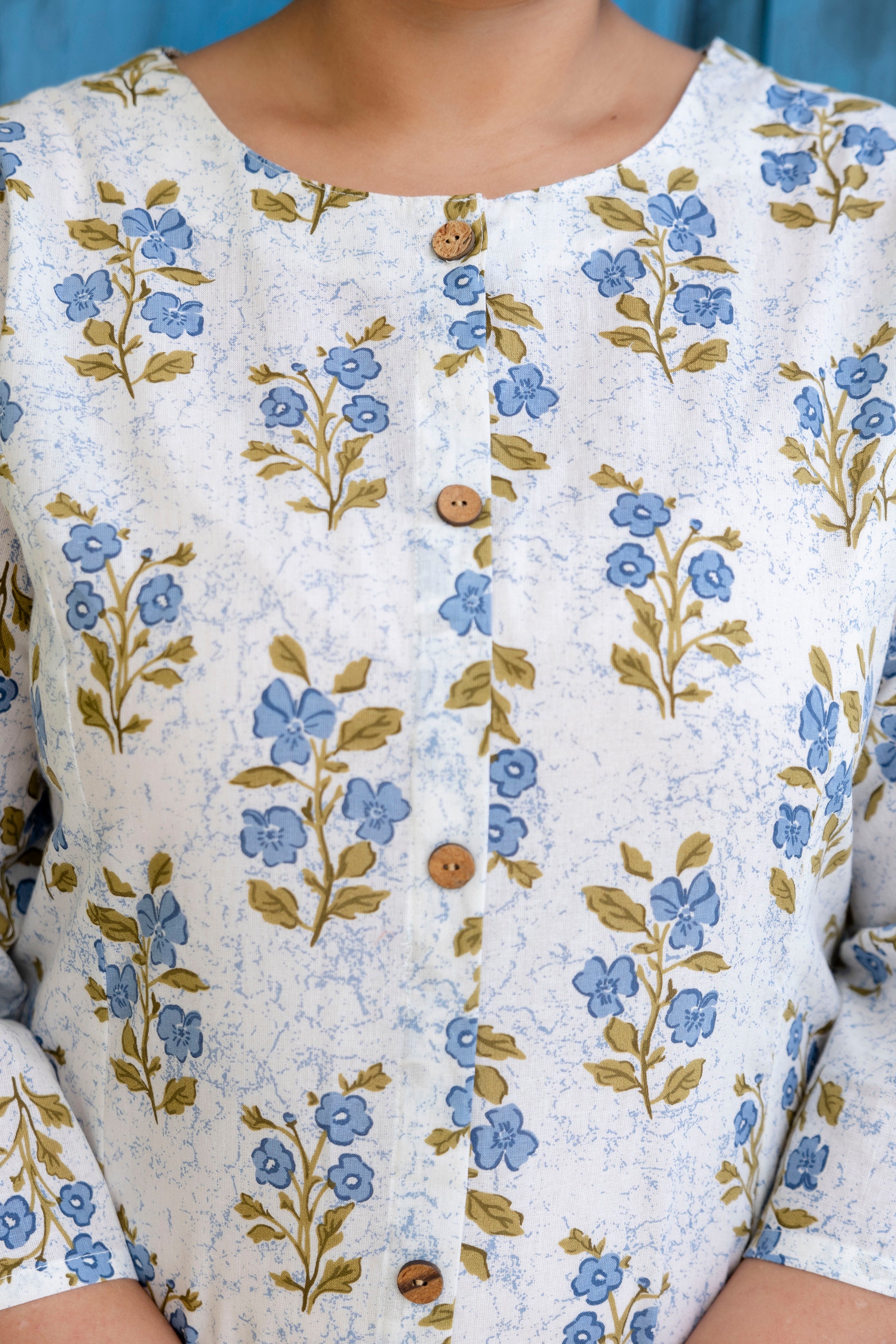 Powder Blue Floral Kurta Palazzo Set