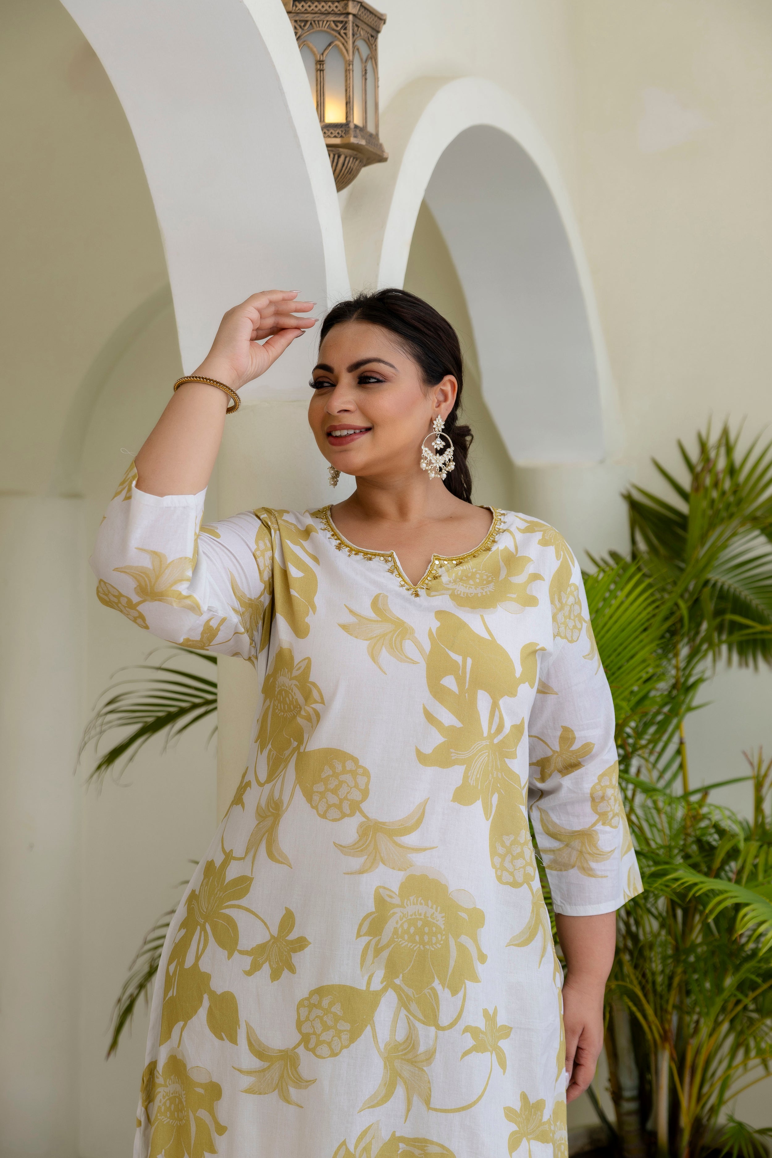 Aqua Blue Floral Kurta Palazzo Set
