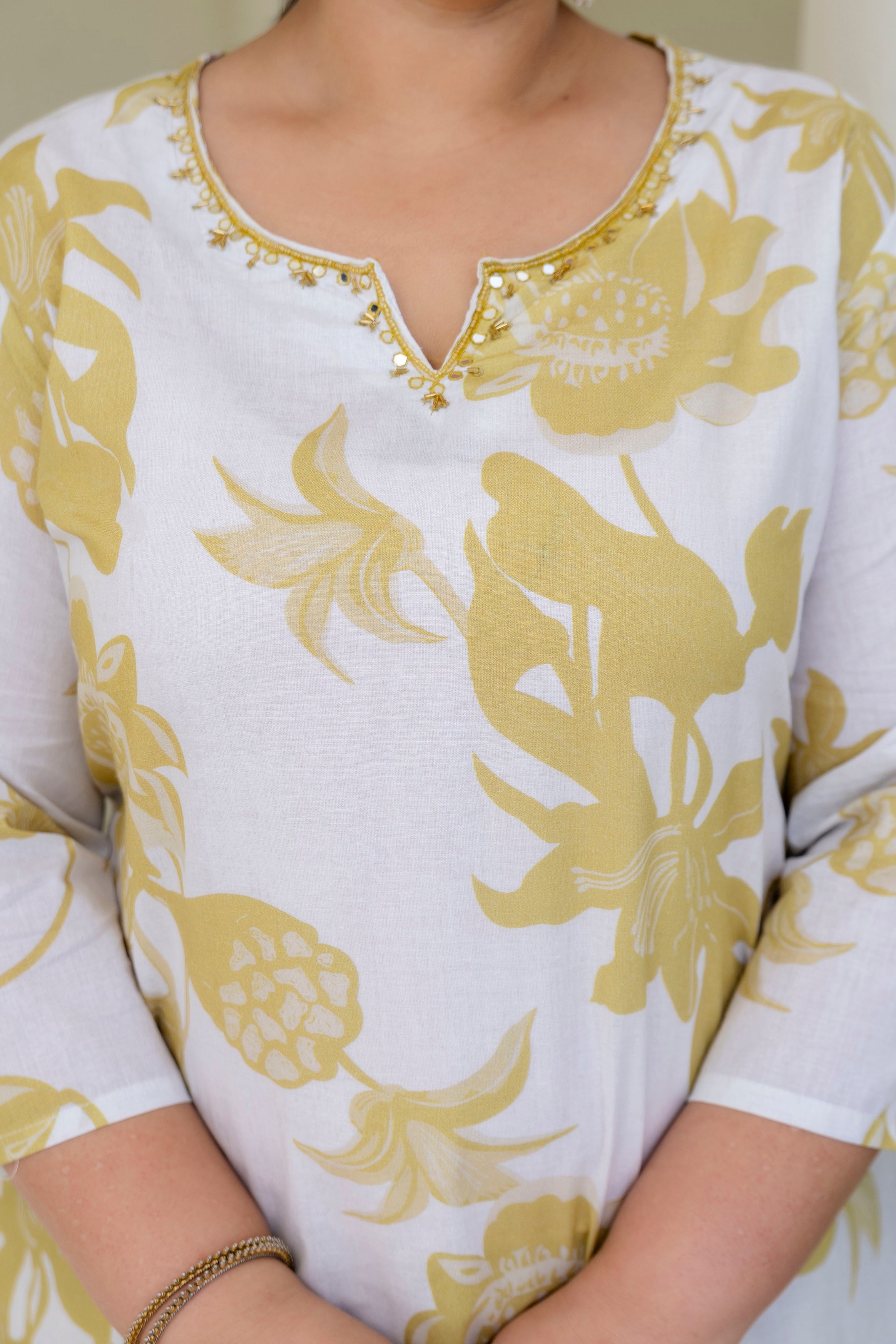 Aqua Blue Floral Kurta Palazzo Set