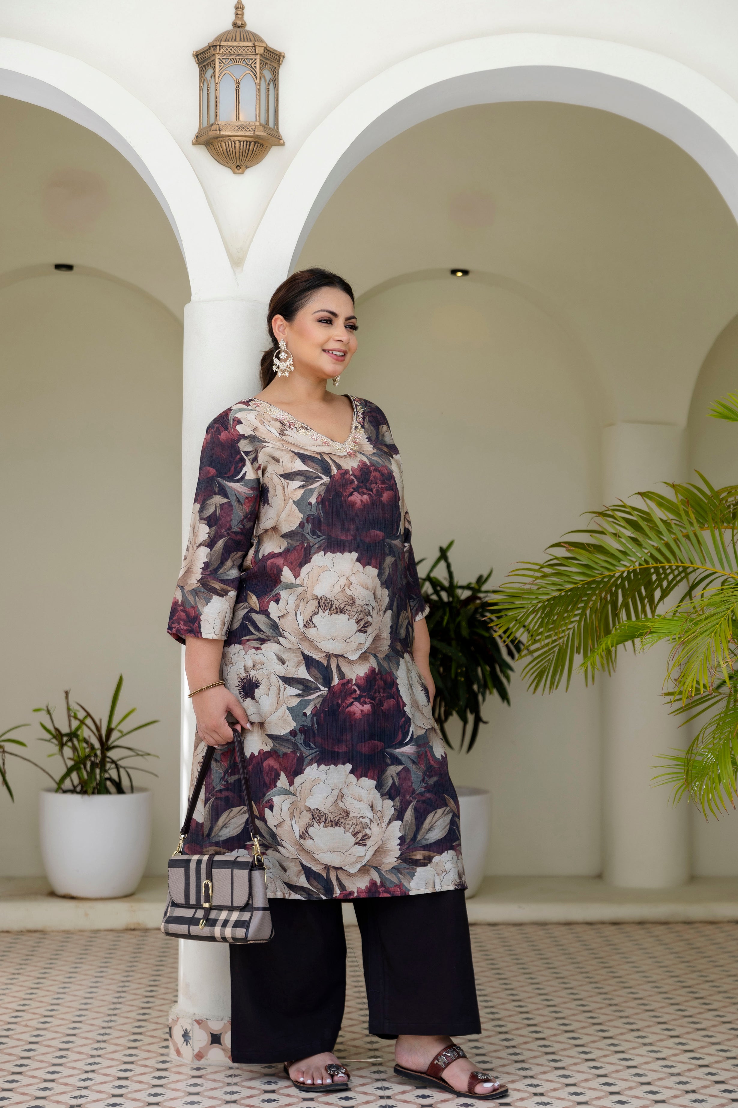 Olive Floral Kurta Palazzo Set