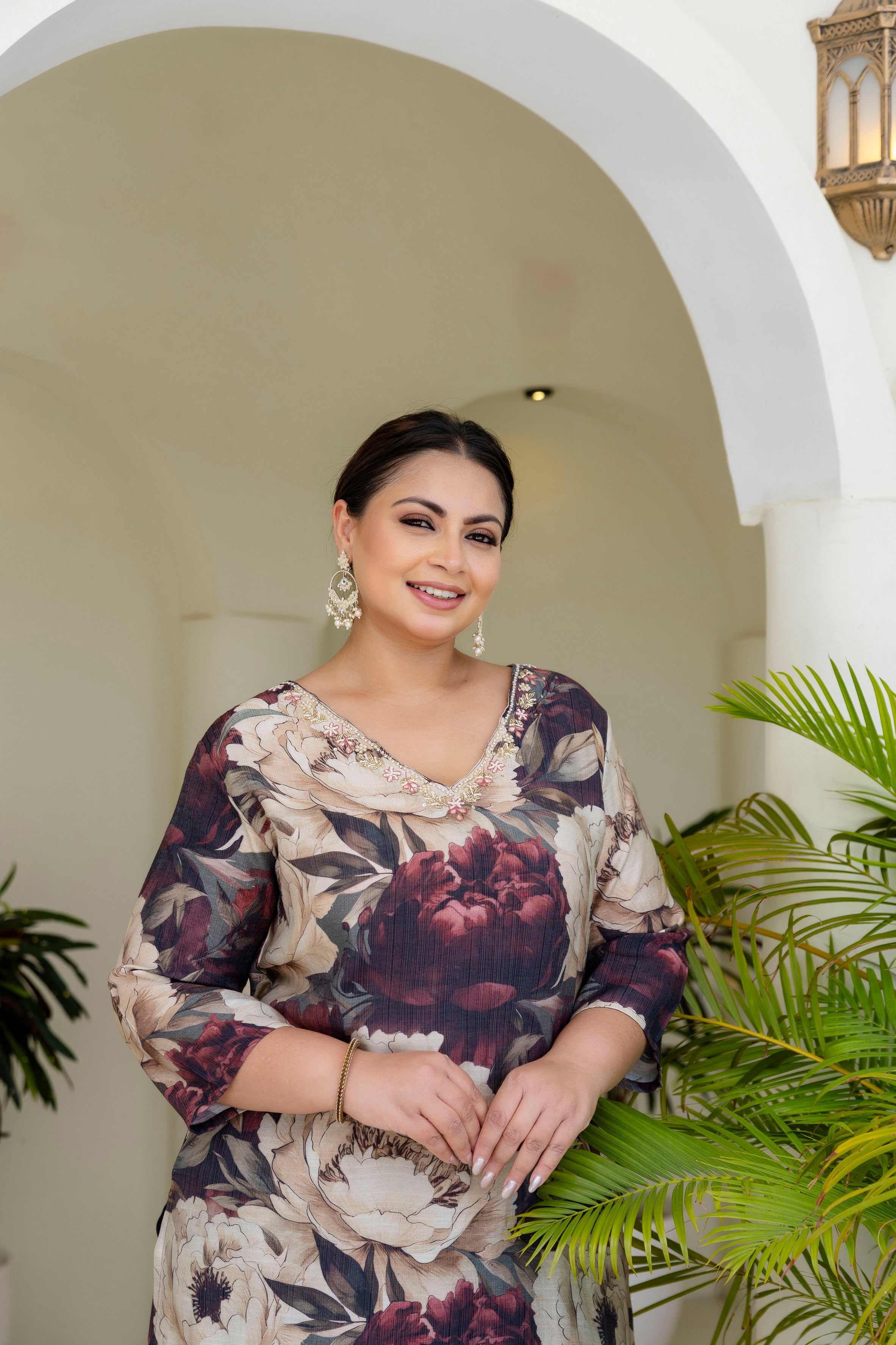 Olive Floral Kurta Palazzo Set