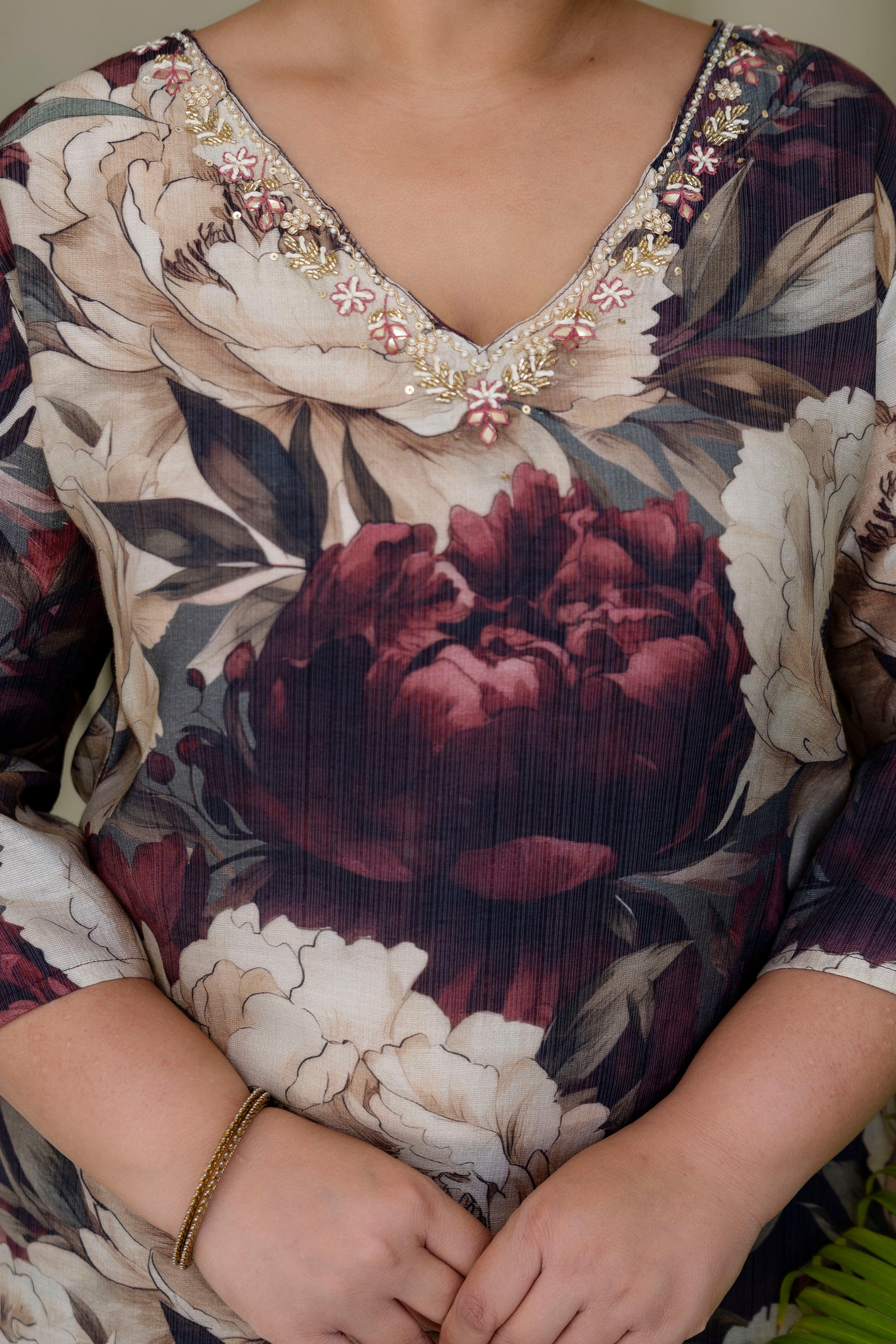Olive Floral Kurta Palazzo Set