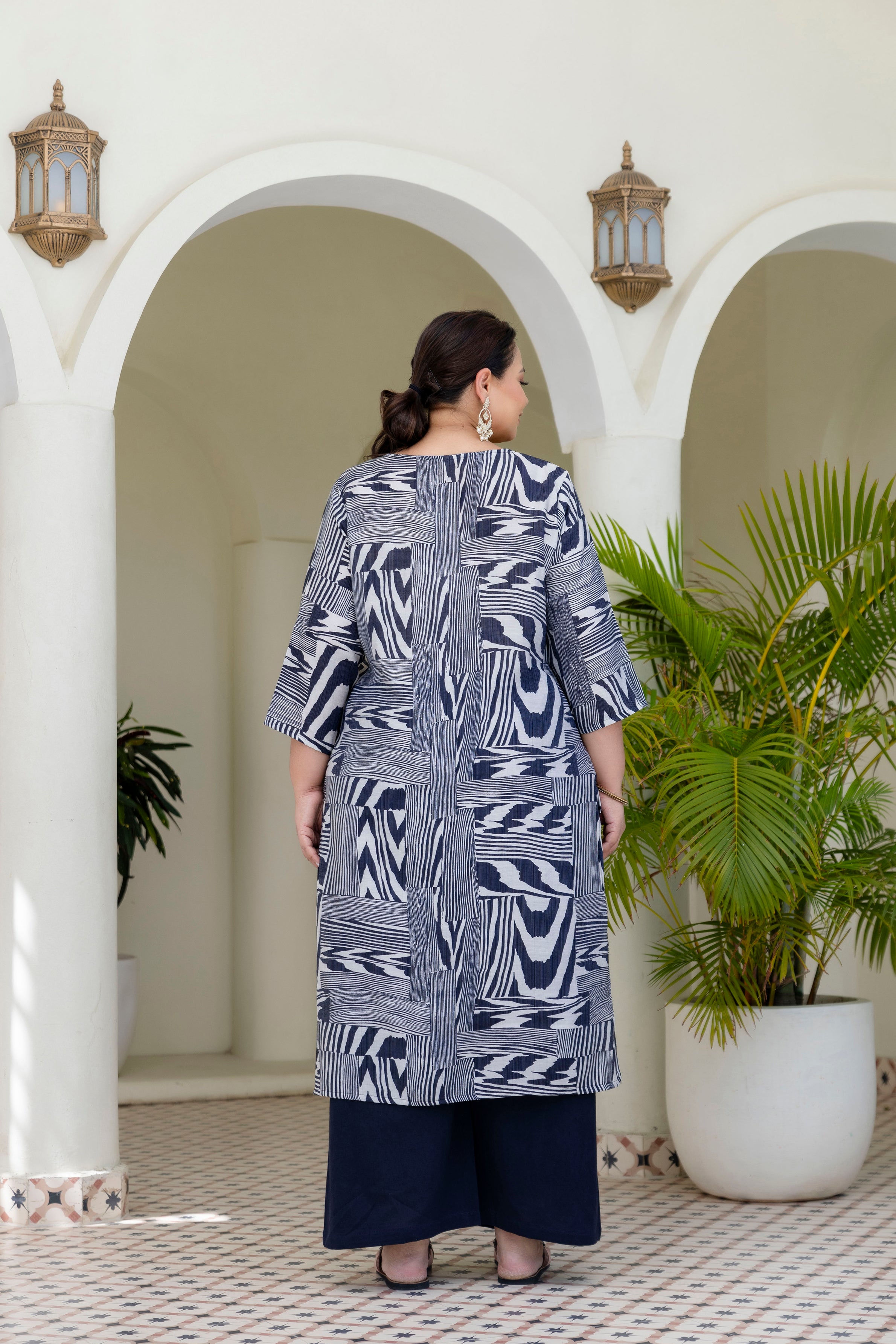 Sage Grey Floral Kurta Palazzo Set