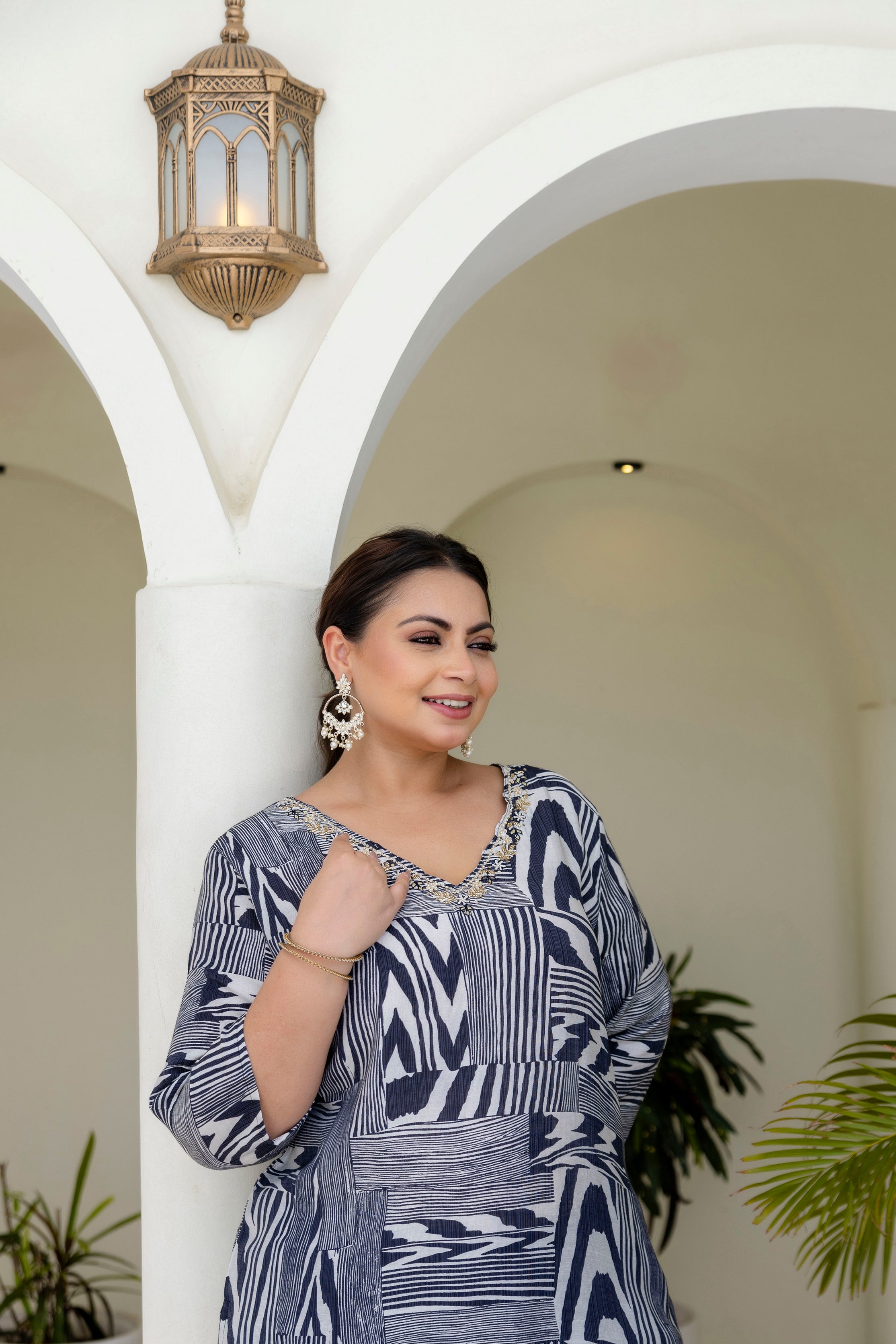 Sage Grey Floral Kurta Palazzo Set