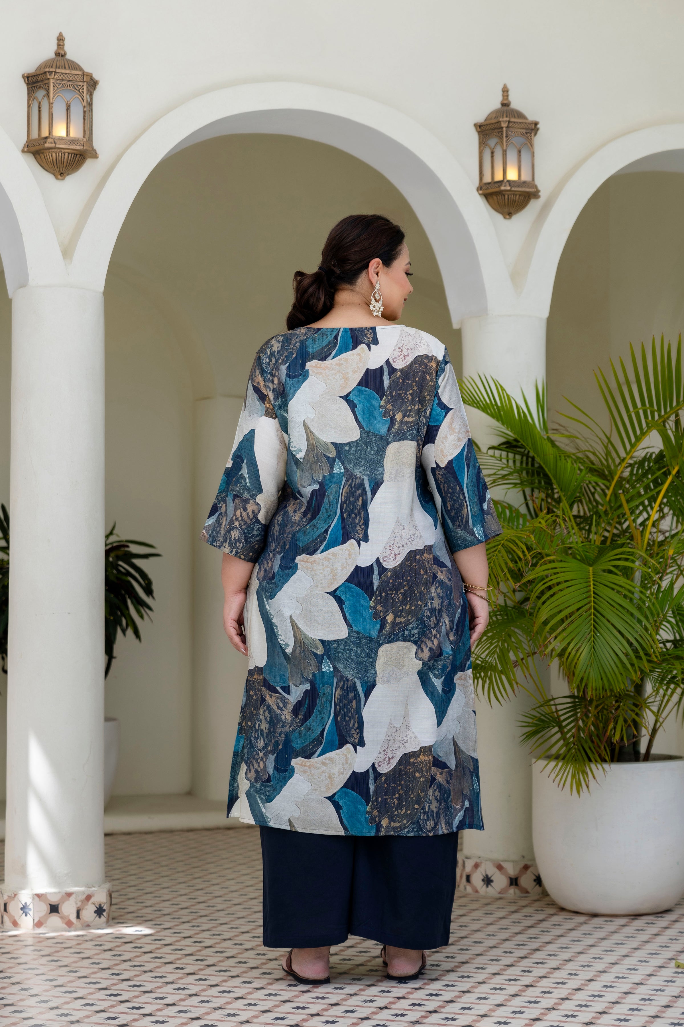Olive Green Floral Kurta Palazzo Set