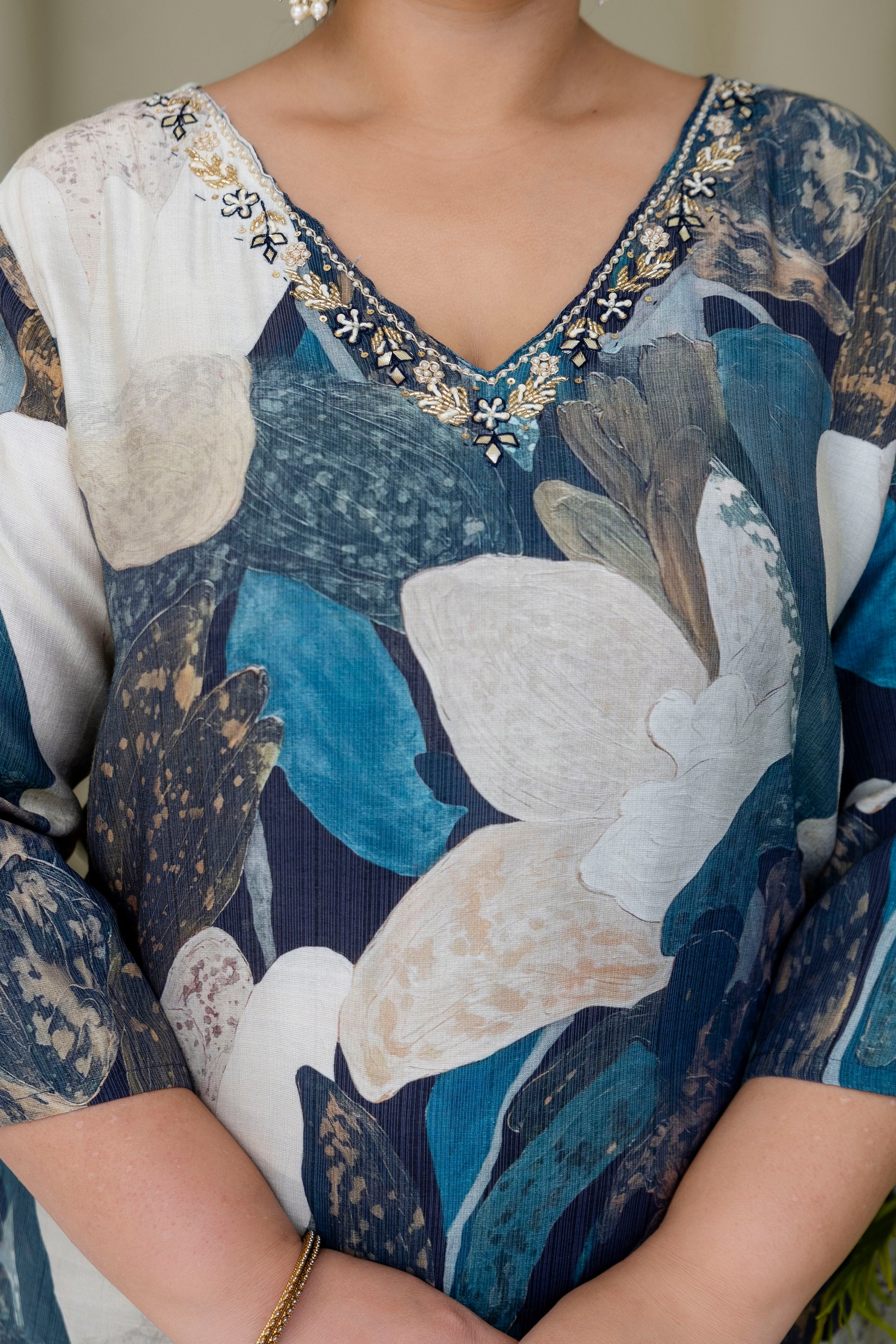 Olive Green Floral Kurta Palazzo Set