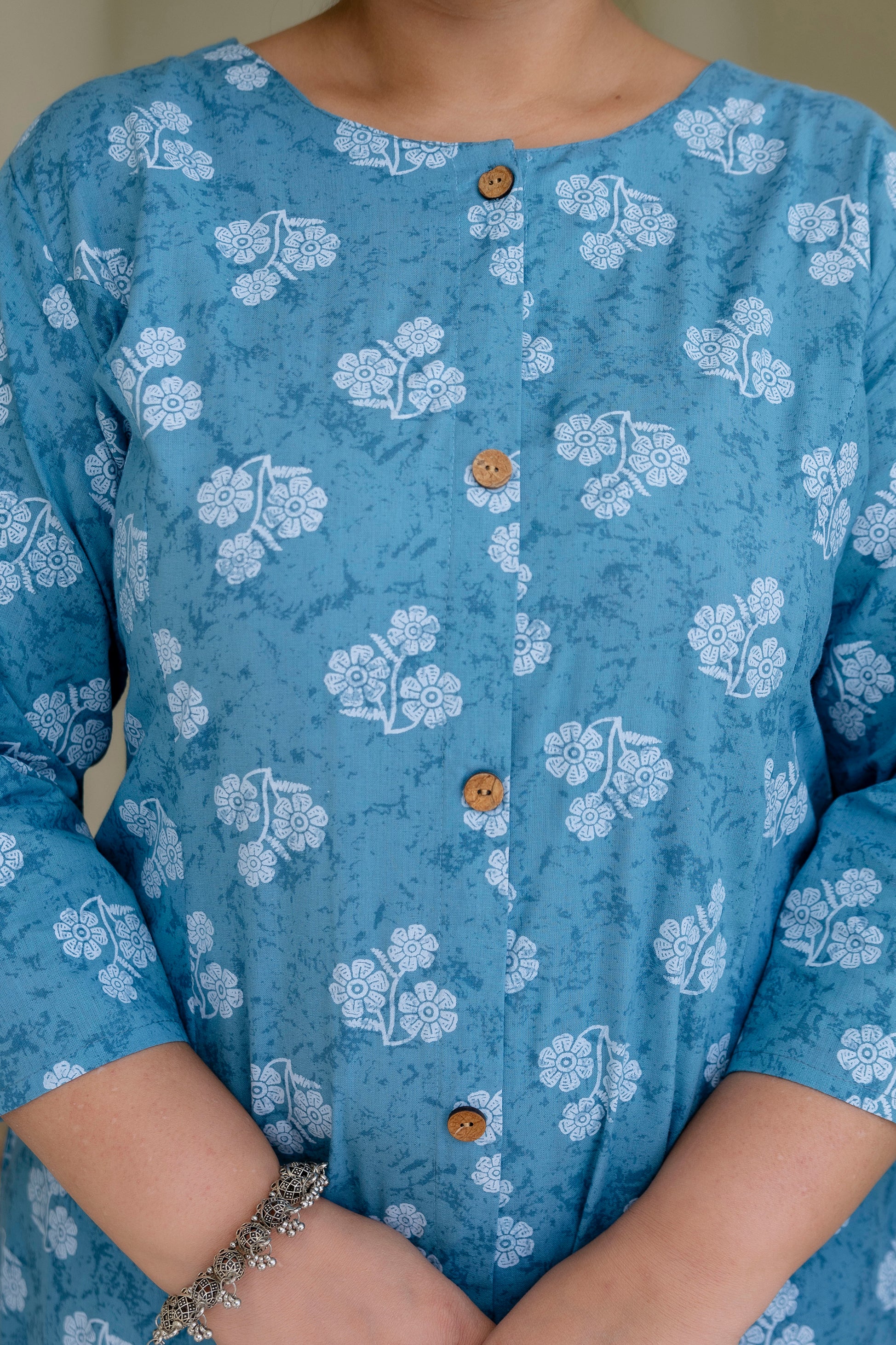 Blue Olive Floral Kurta Palazzo Set