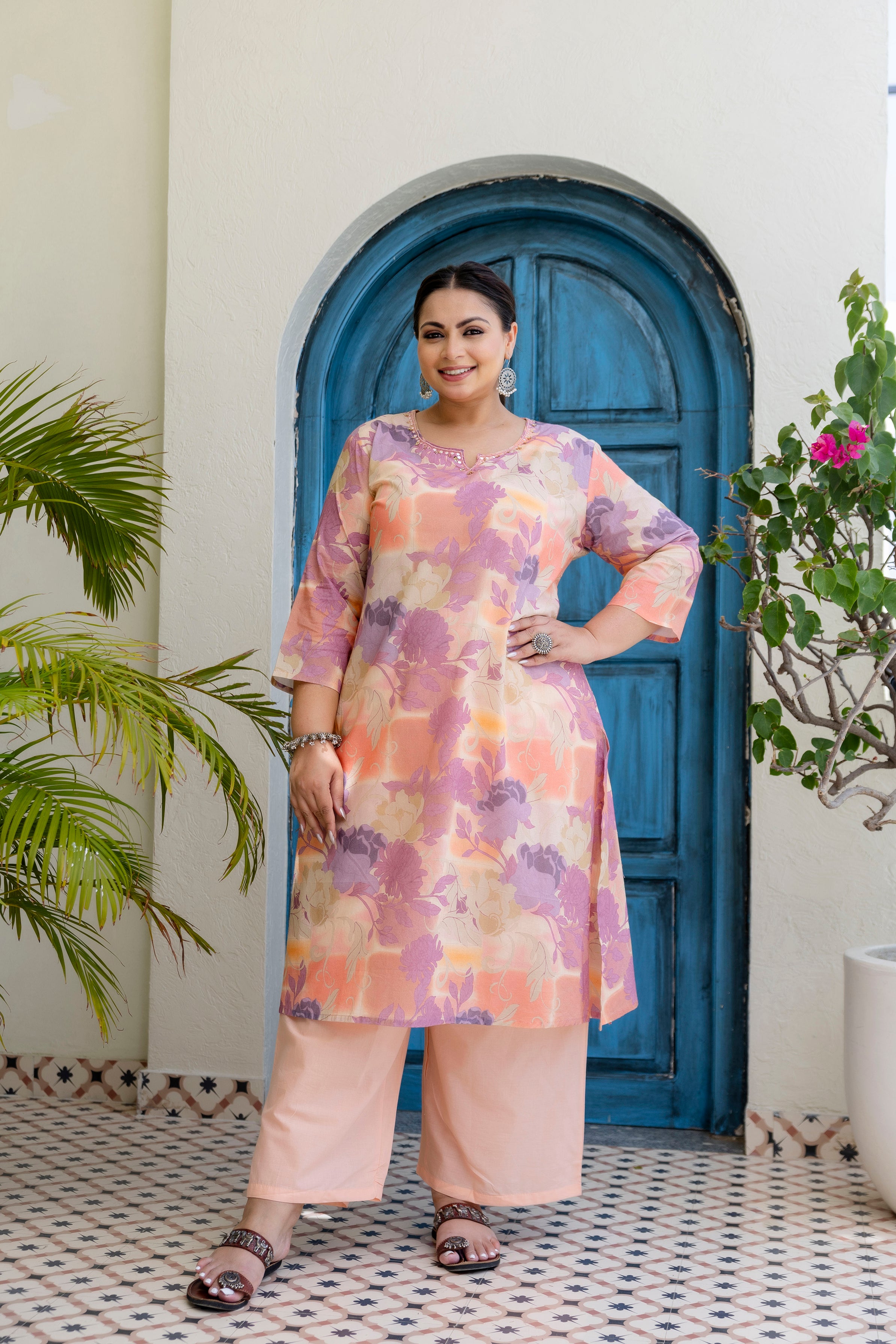 Navy  Floral Kurta Palazzo Set