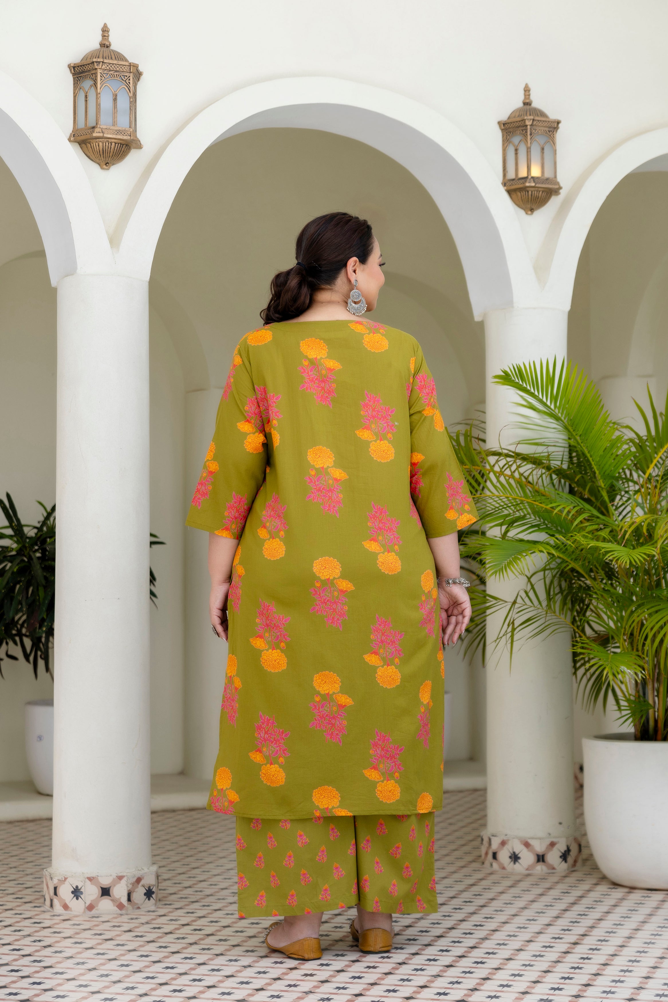 Green Mustard Floral Kurta Set with Dupatta