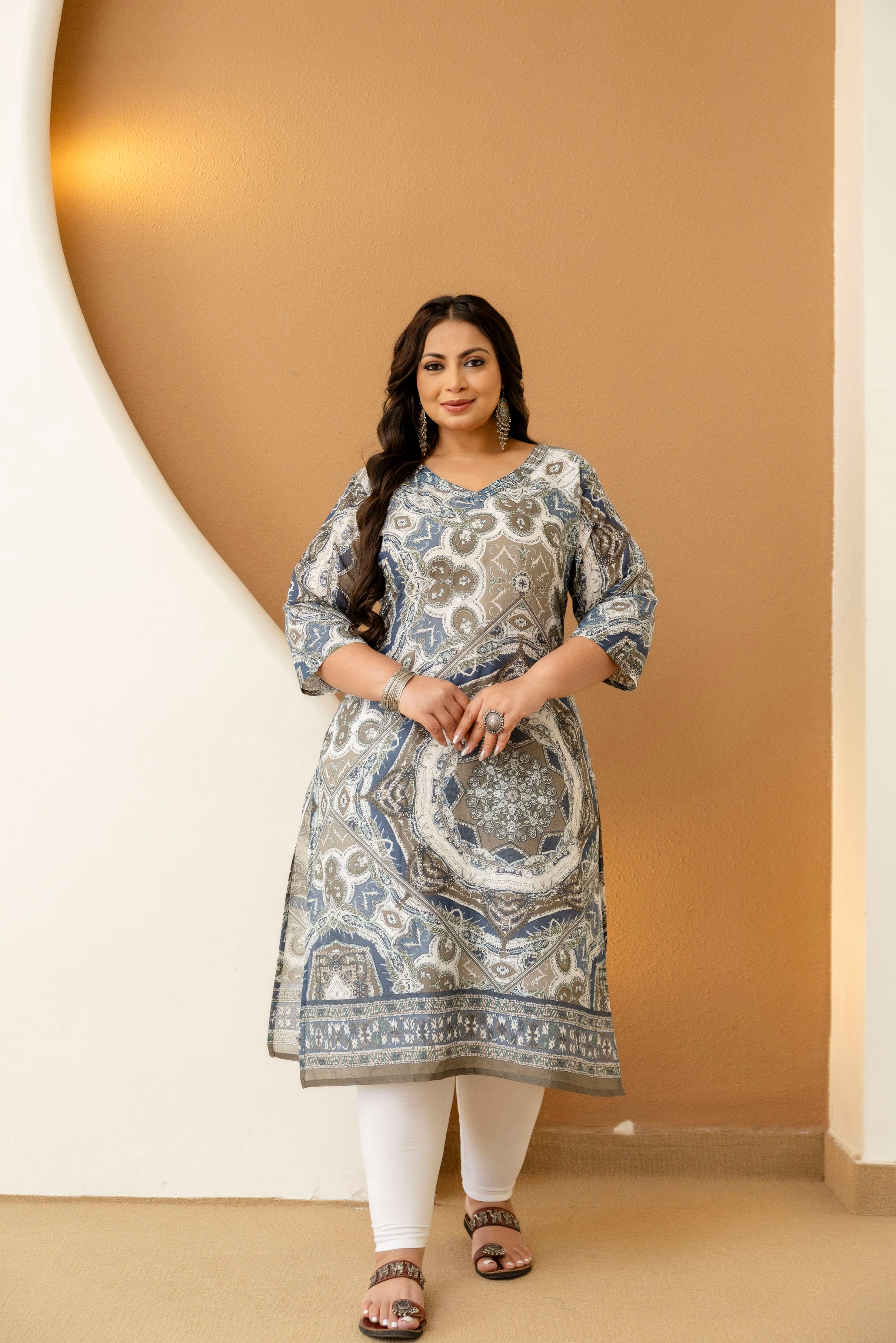 Mustard Floral Plus Size Kurti