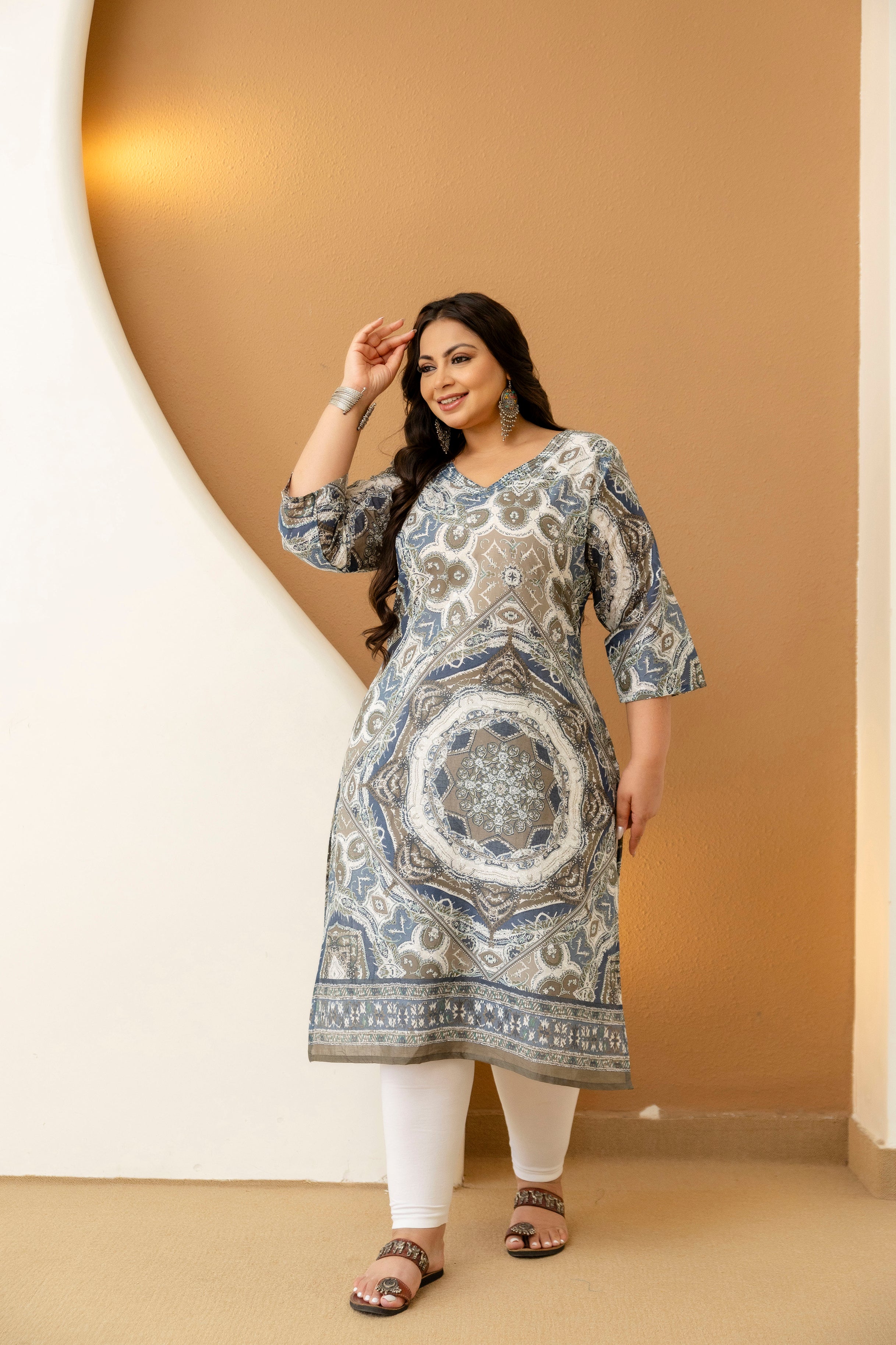 Mustard Floral Plus Size Kurti