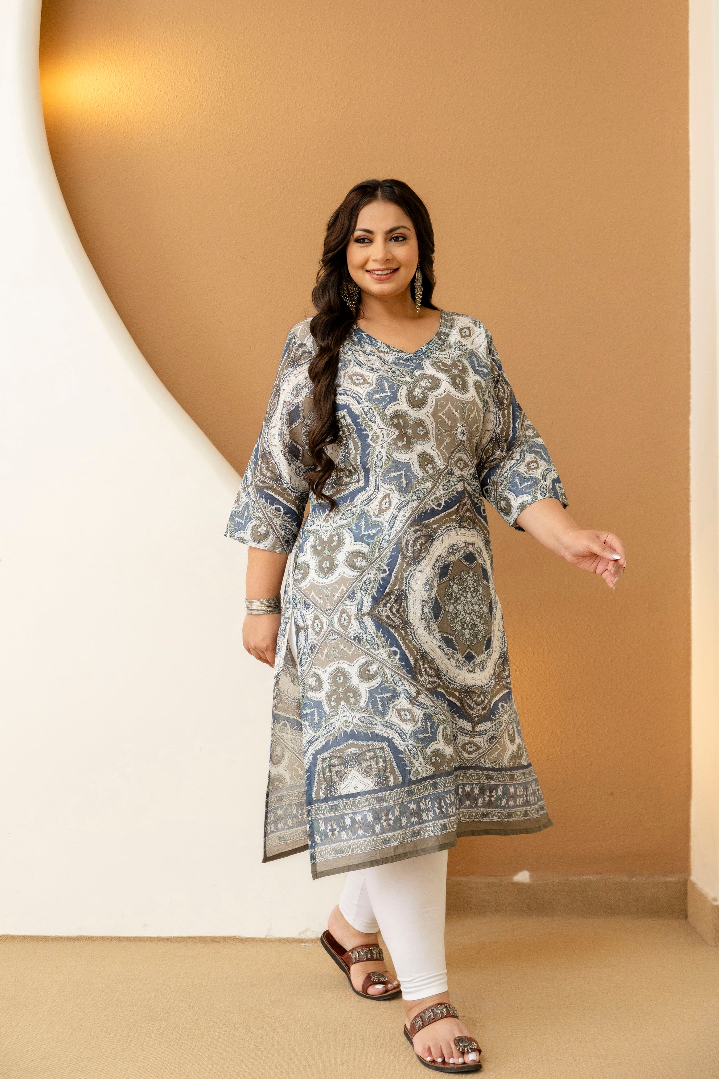 Mustard Floral Plus Size Kurti