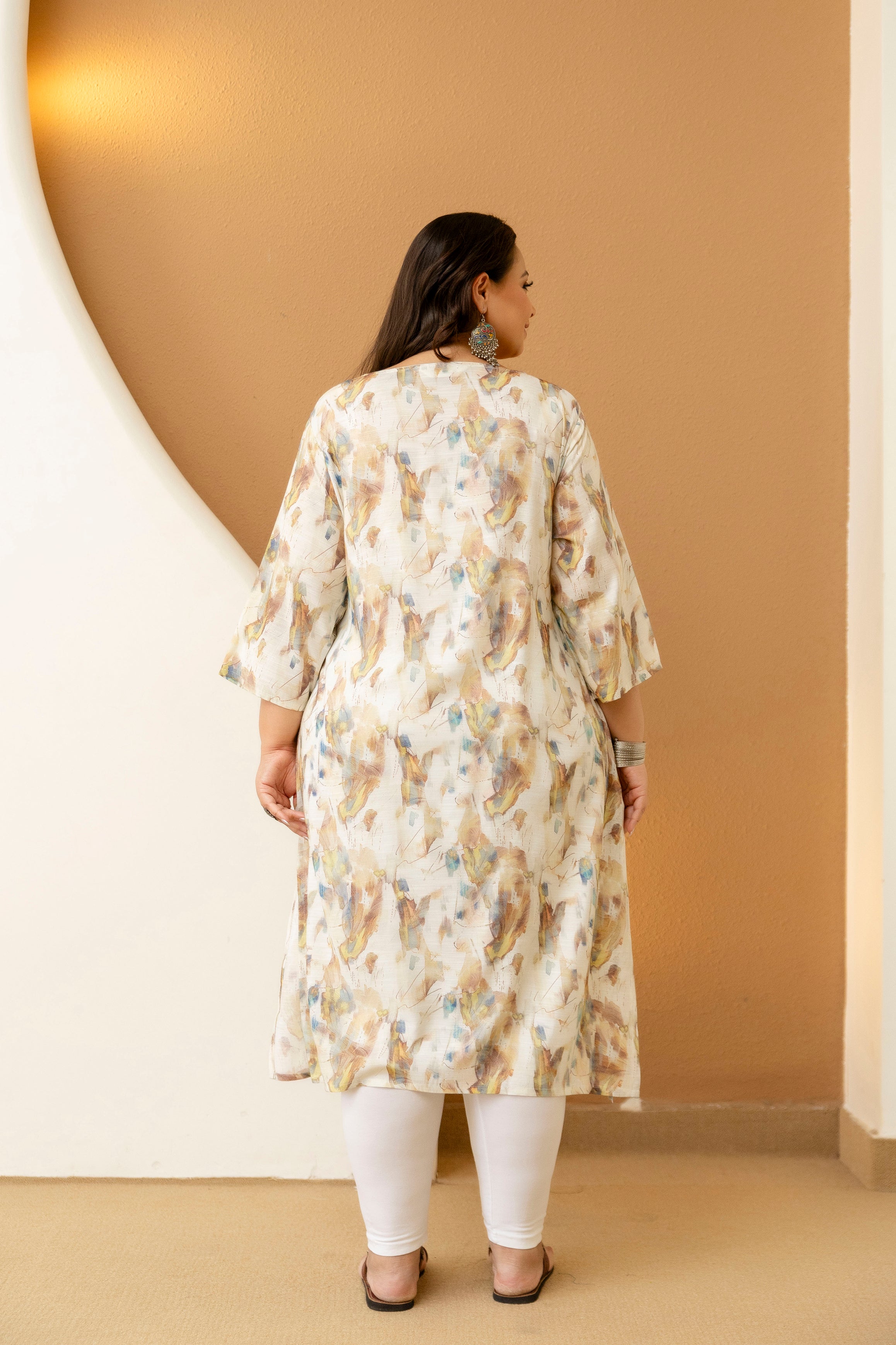Cream Floral Plus Size Kurti