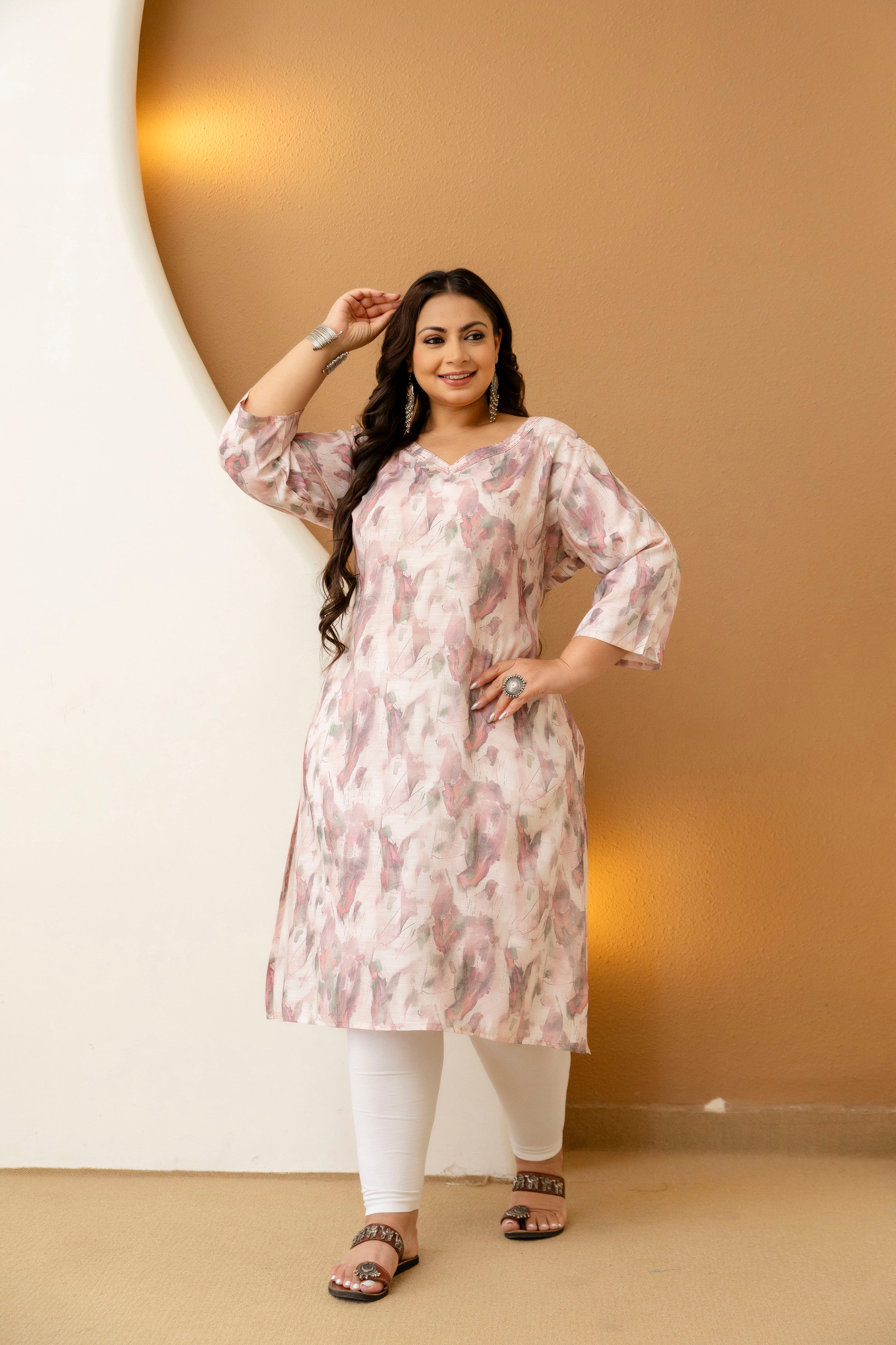 Blush Pink Floral Plus Size Kurti