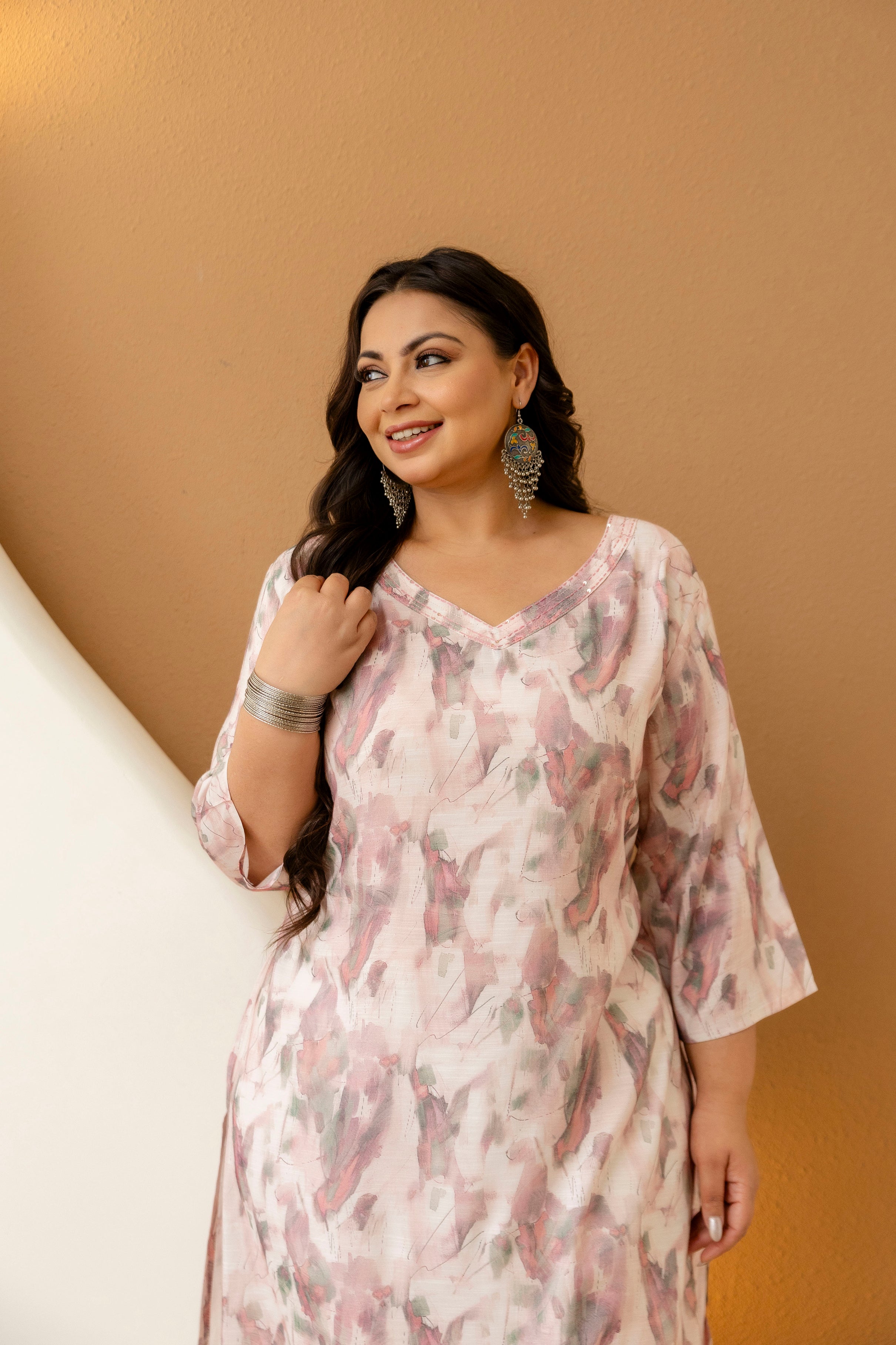 Blush Pink Floral Plus Size Kurti