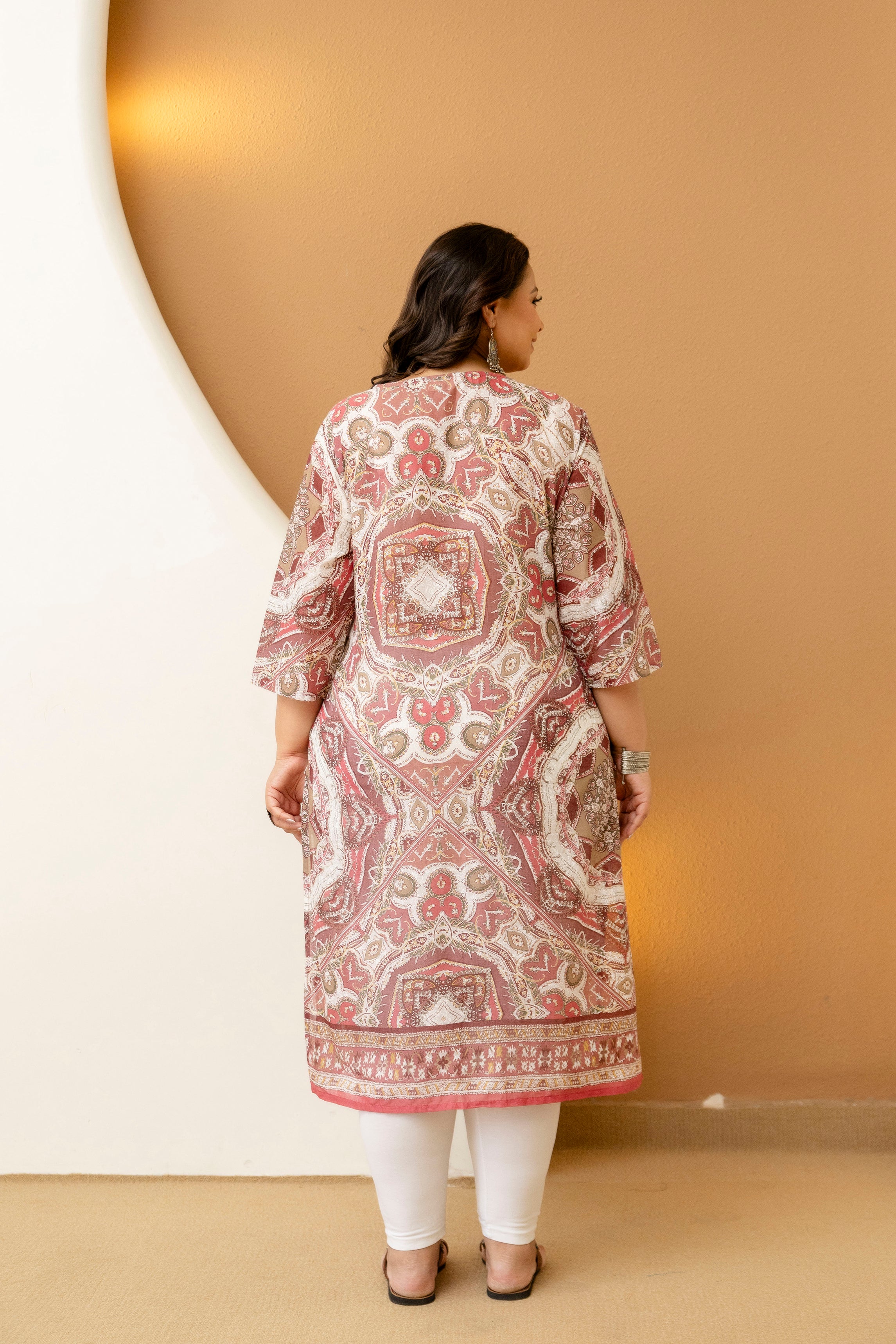 Beige Floral Plus Size Kurti