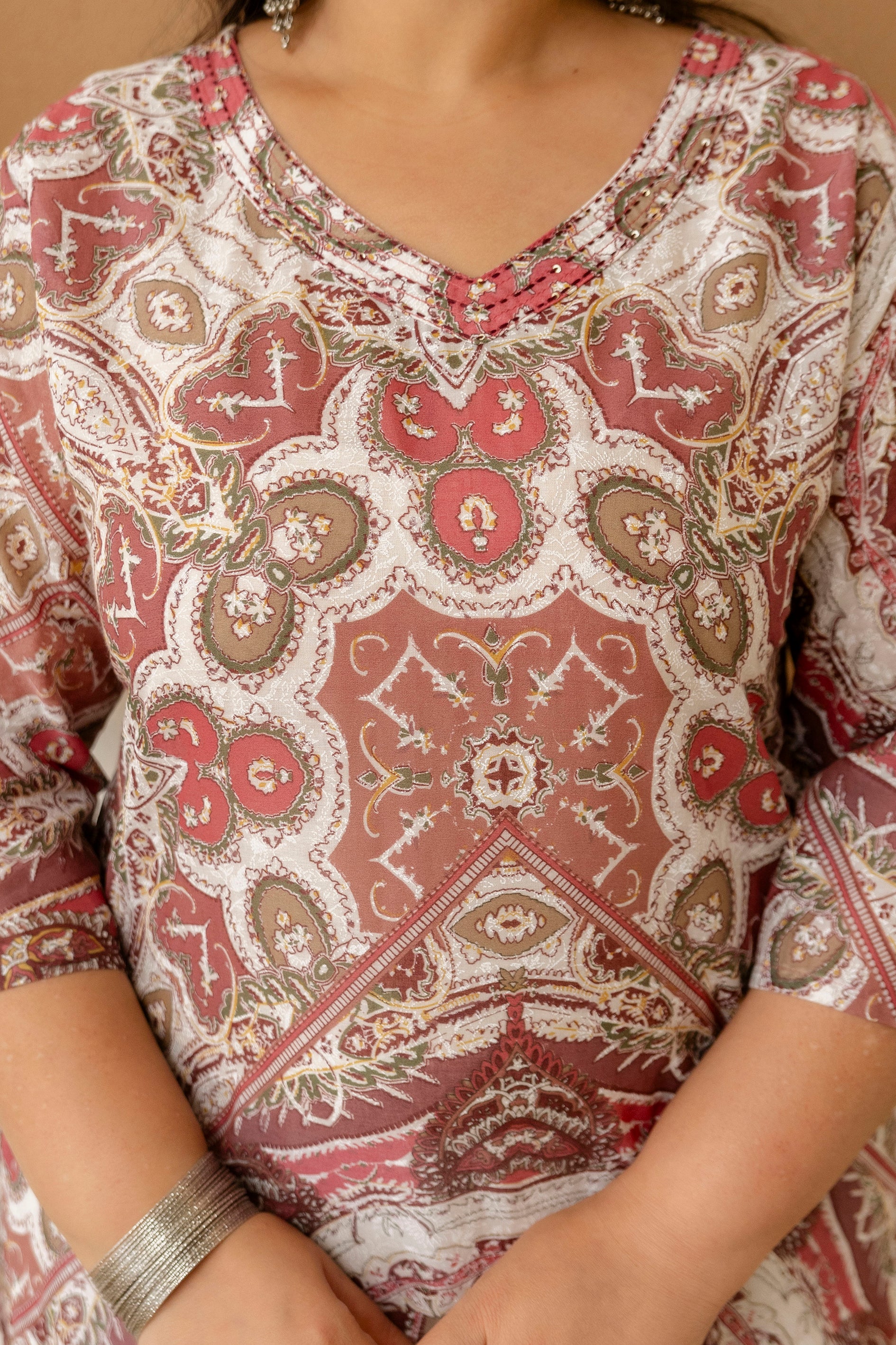 Beige Floral Plus Size Kurti