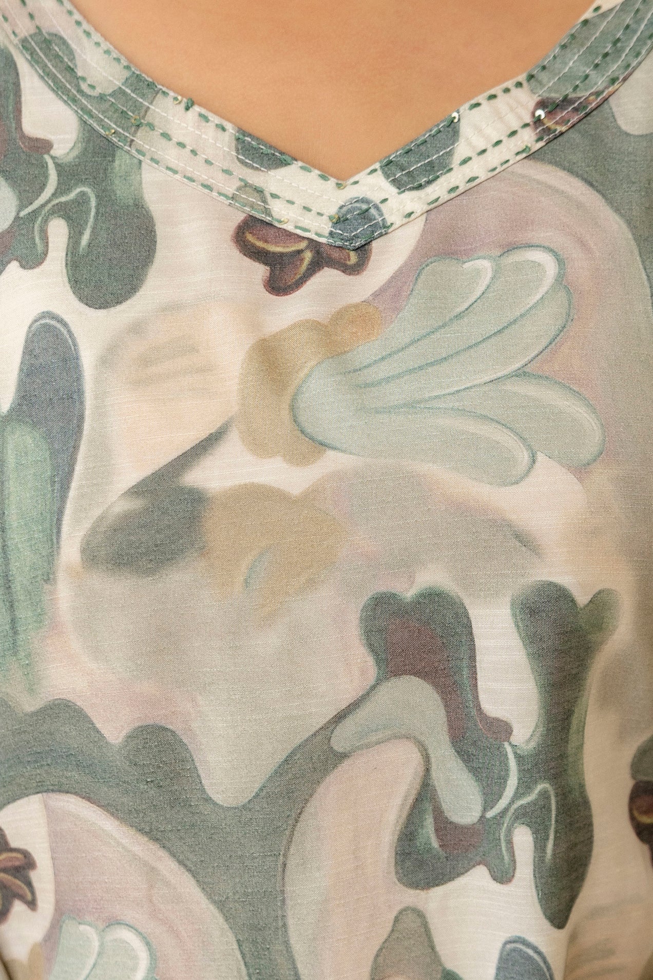Green Beige Floral Plus Size Kurti