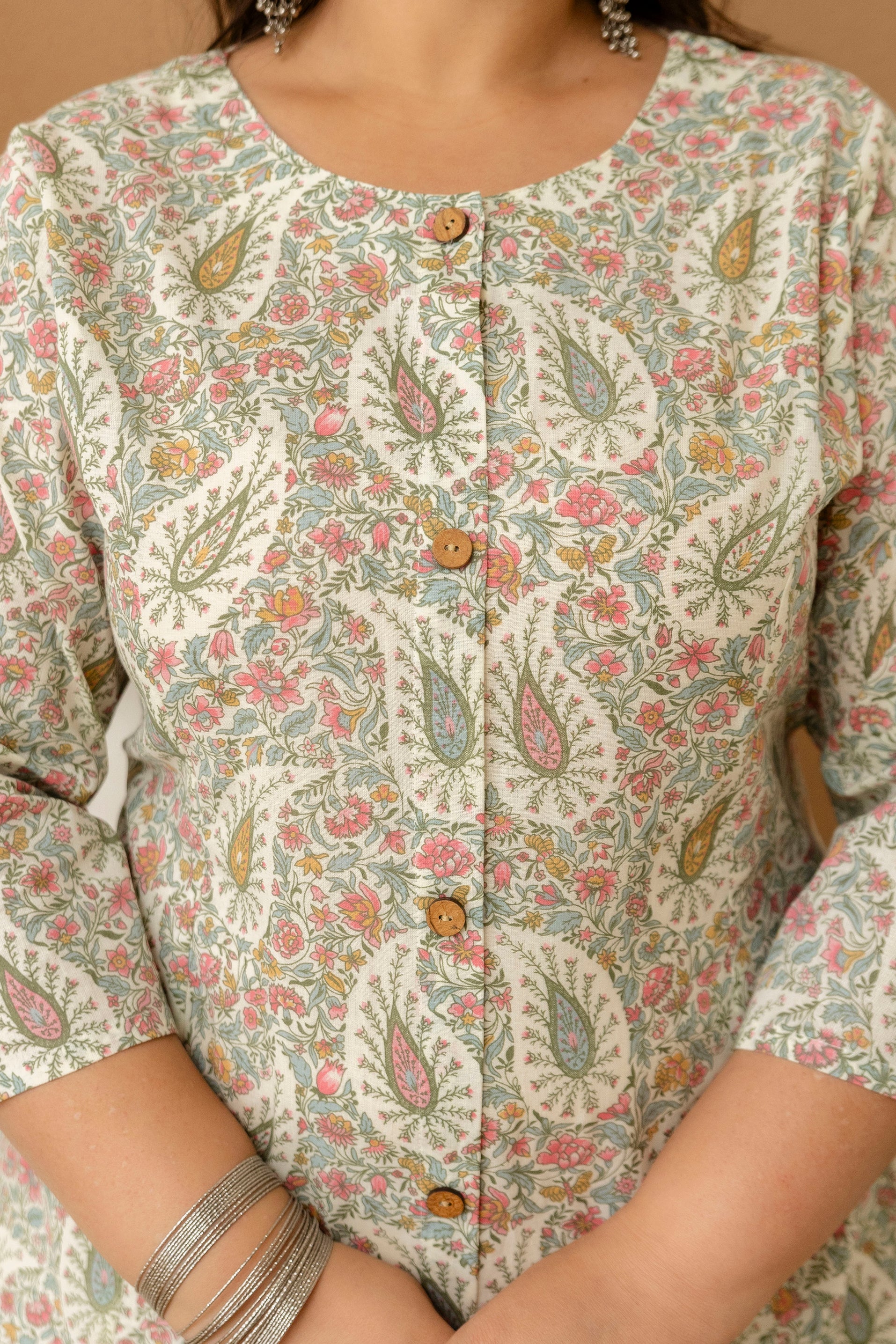 Peach Cream Floral Plus Size Kurti