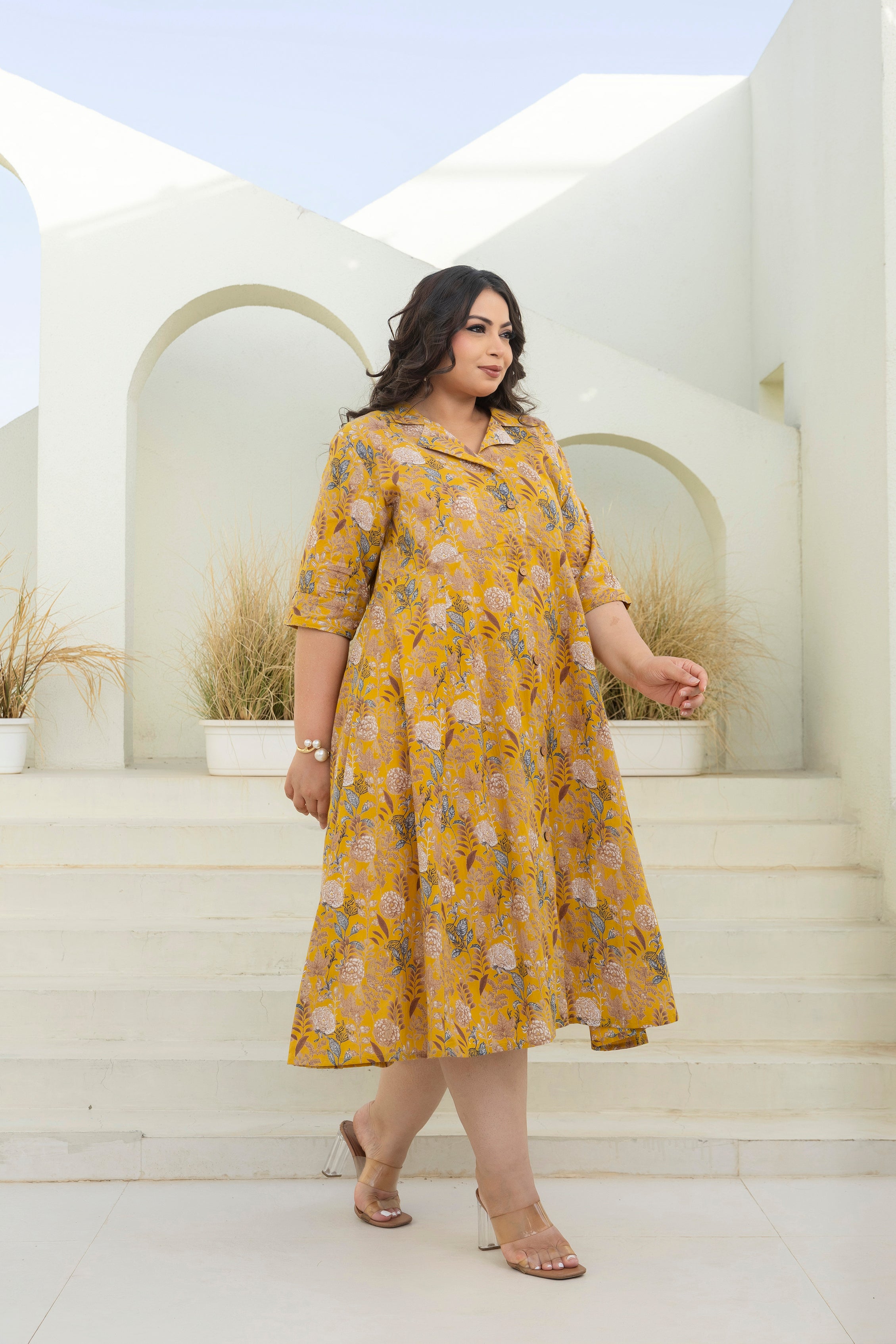 Mustard Bloom Flared Dress