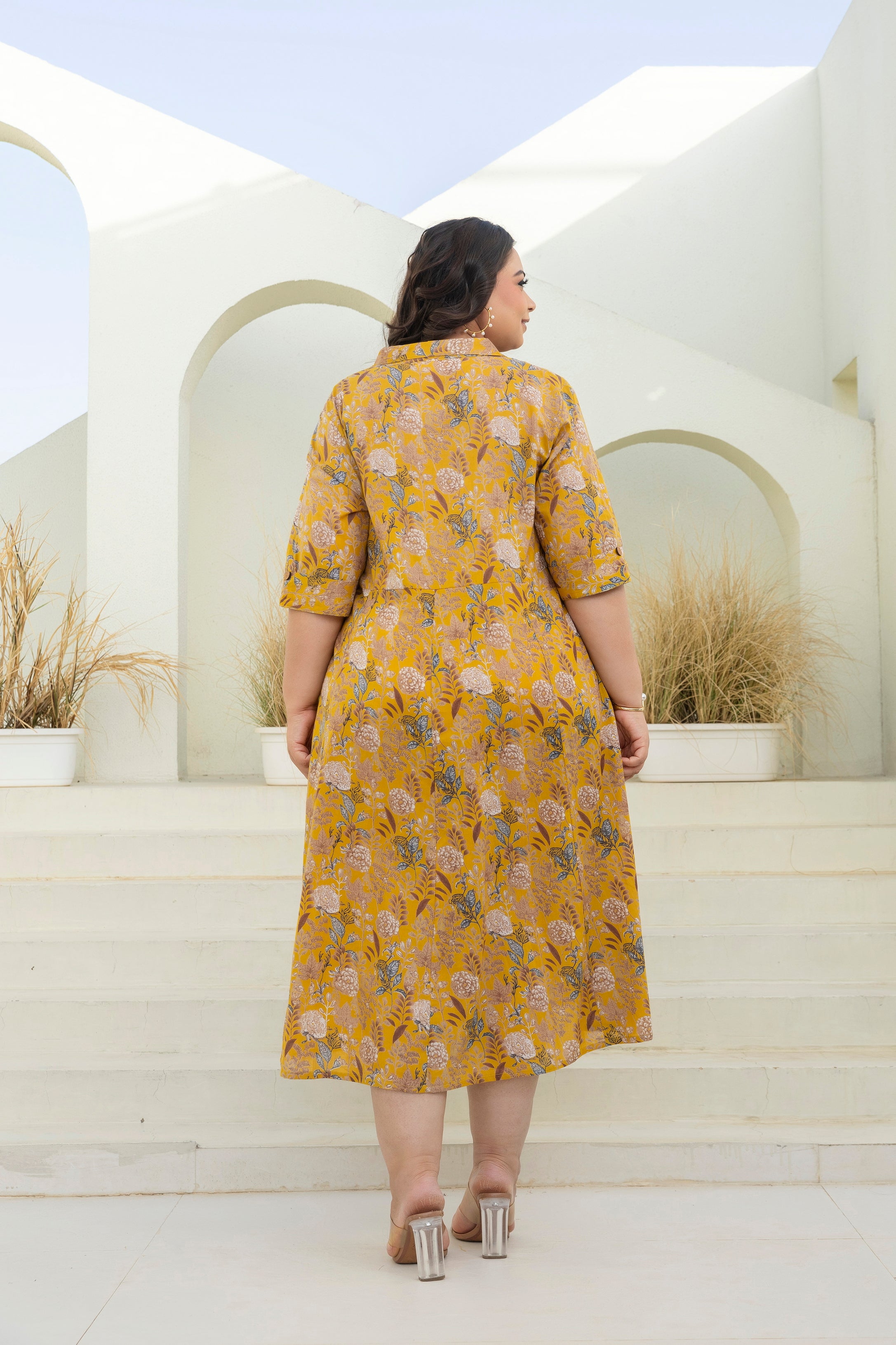 Mustard Bloom Flared Dress