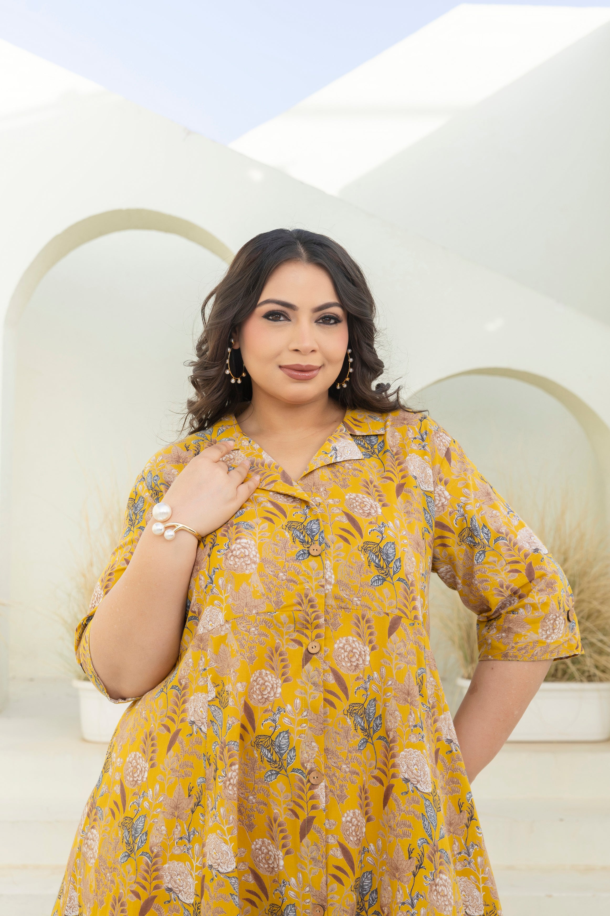 Mustard Bloom Flared Dress
